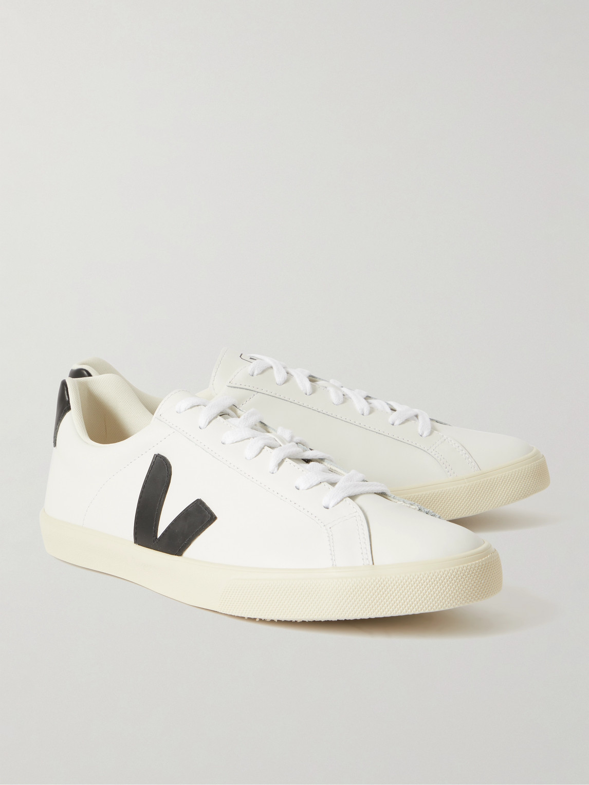 Shop Veja Esplar Rubber-trimmed Leather Sneakers In White