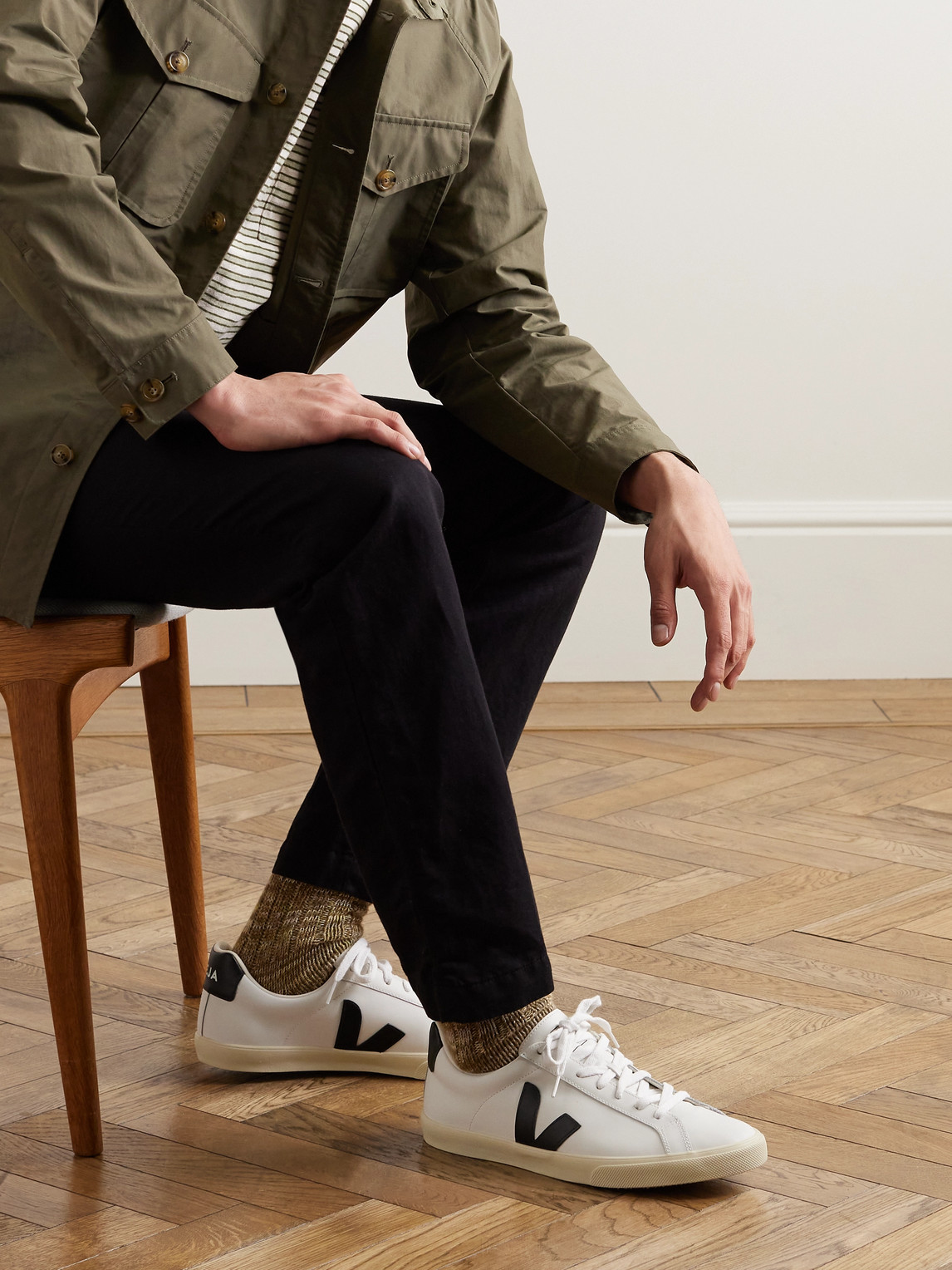 VEJA ESPLAR RUBBER-TRIMMED LEATHER SNEAKERS