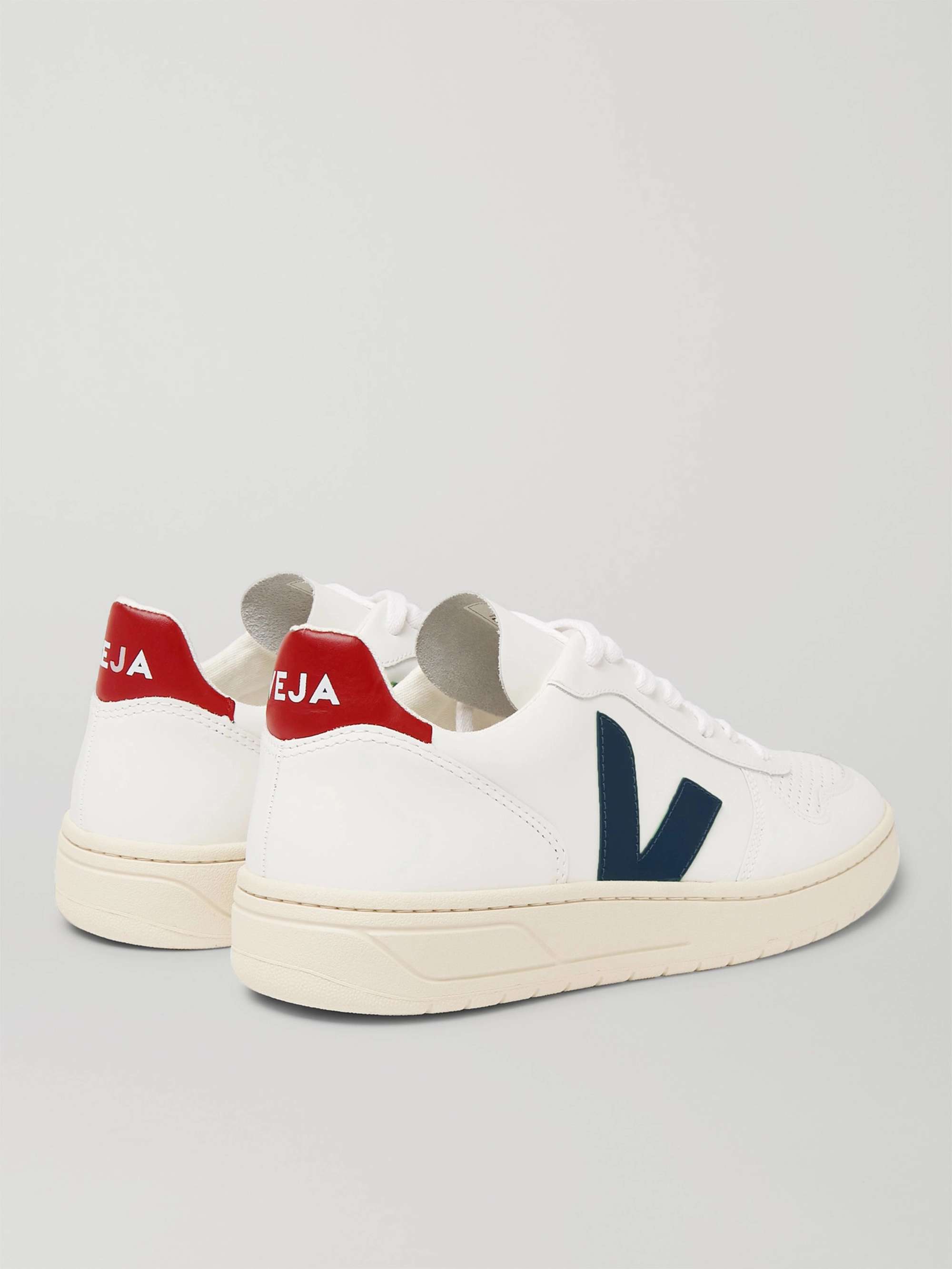 VEJA V-10 Rubber-trimmed Leather Sneakers