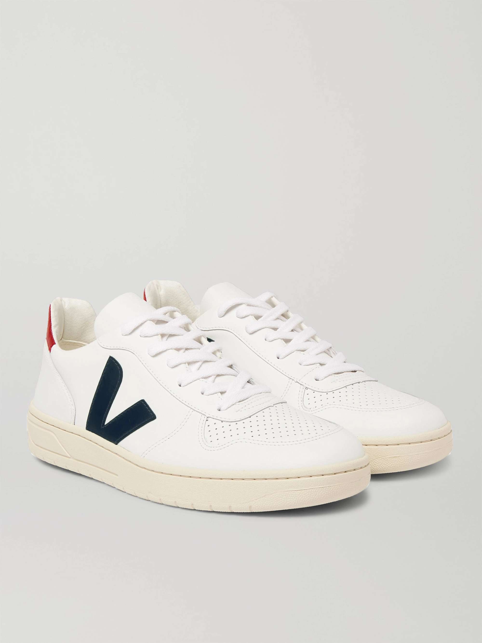 VEJA V-10 Rubber-trimmed Leather Sneakers
