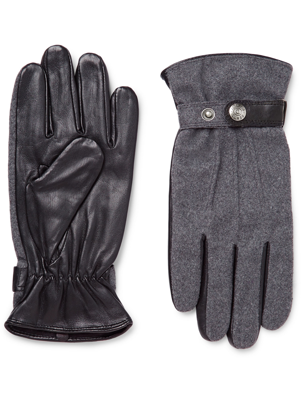 Dents Guildford Mélange Flannel And Leather Gloves In Gray