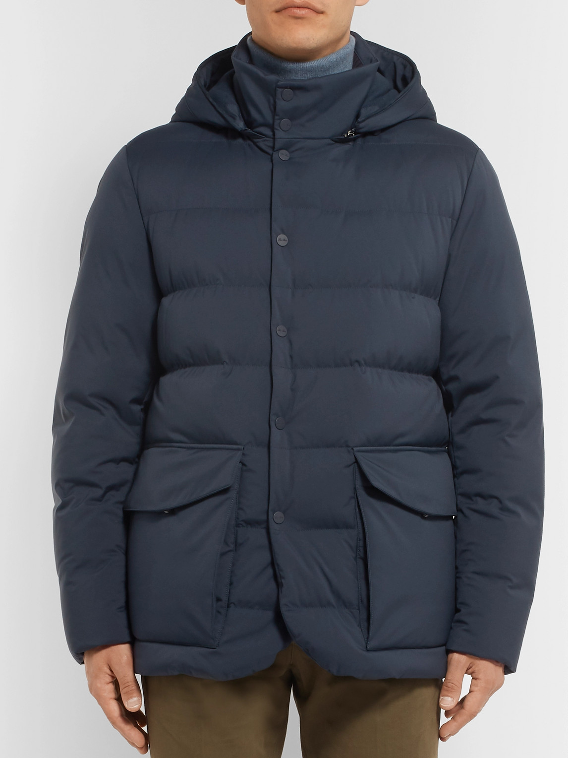 Shop Loro Piana Clearwater Quilted Storm System Shell Hooded Down Jacket In Blue