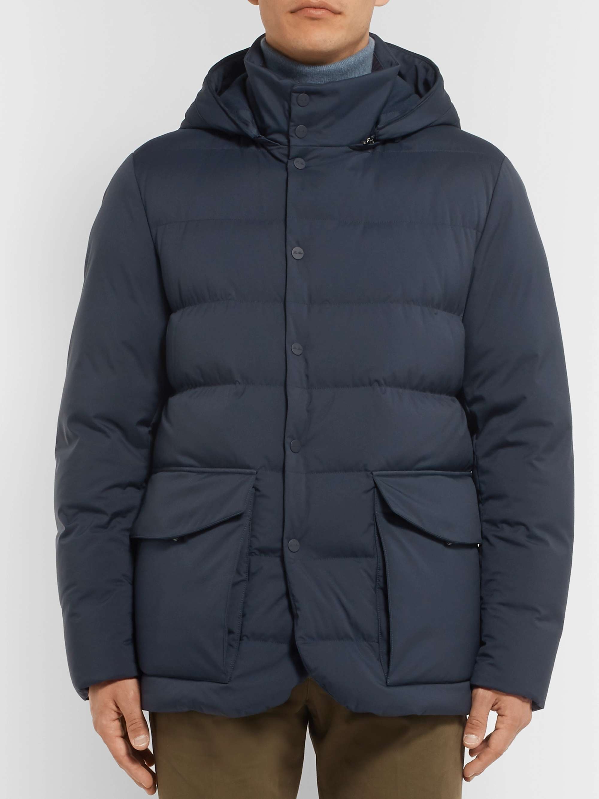 LORO PIANA Clearwater Quilted Storm System Shell Hooded Down Jacket