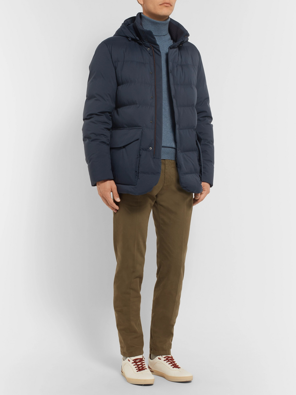 Shop Loro Piana Clearwater Quilted Storm System Shell Hooded Down Jacket In Blue
