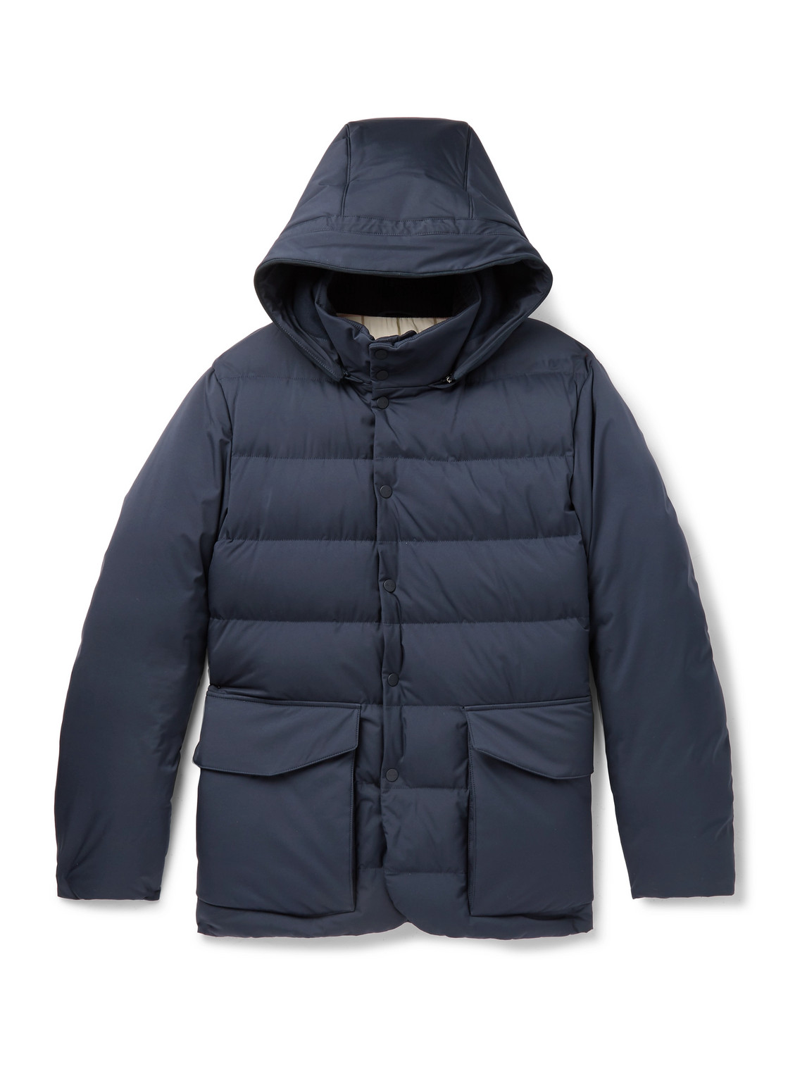 Loro Piana Clearwater Quilted Storm System Shell Hooded Down Jacket In Blue