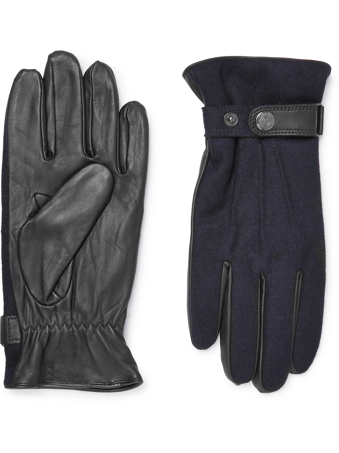 Dents Flannel And Leather Gloves In Blue