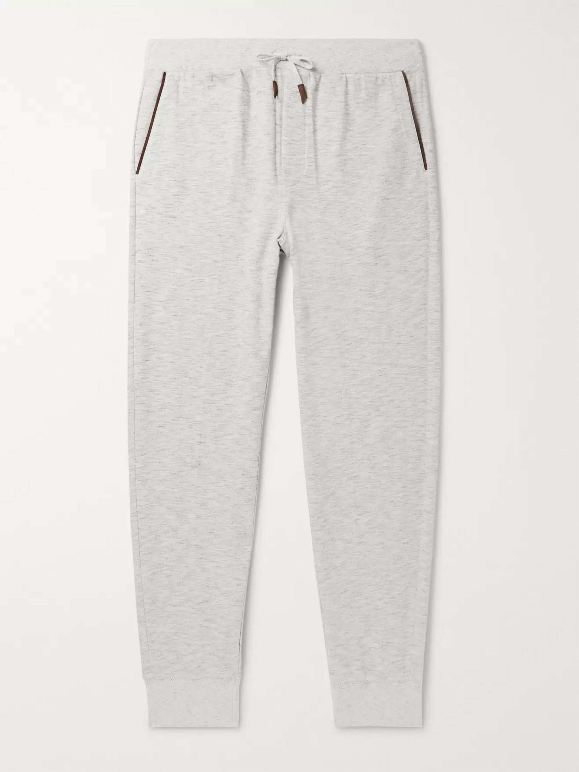 ZEGNA Tapered Embroidered Mélange Loopback Cotton-Jersey Sweatpants