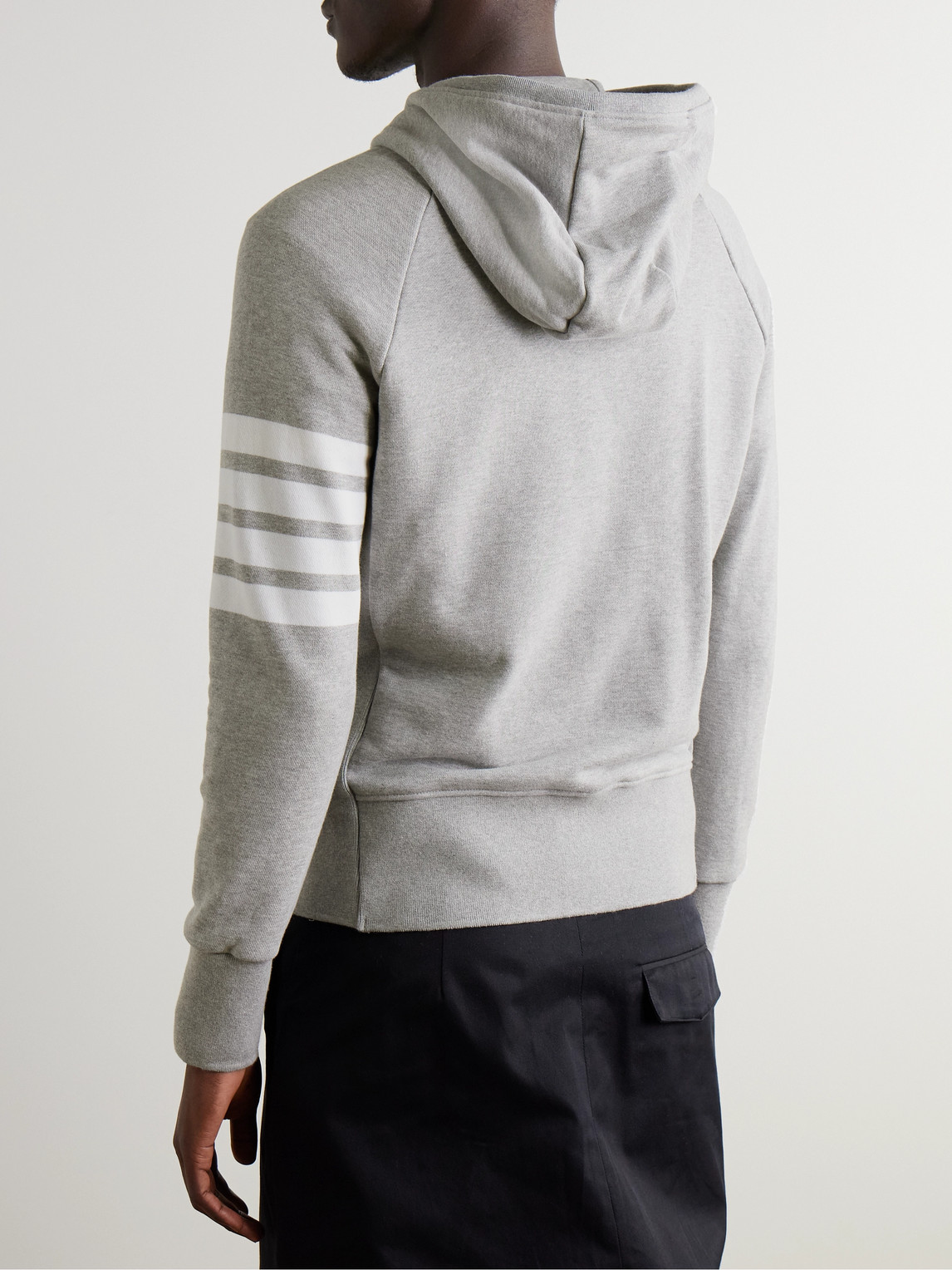 Thom Browne Mens Light Grey Striped Brand-patch Cotton-jersey Hoody In Gray