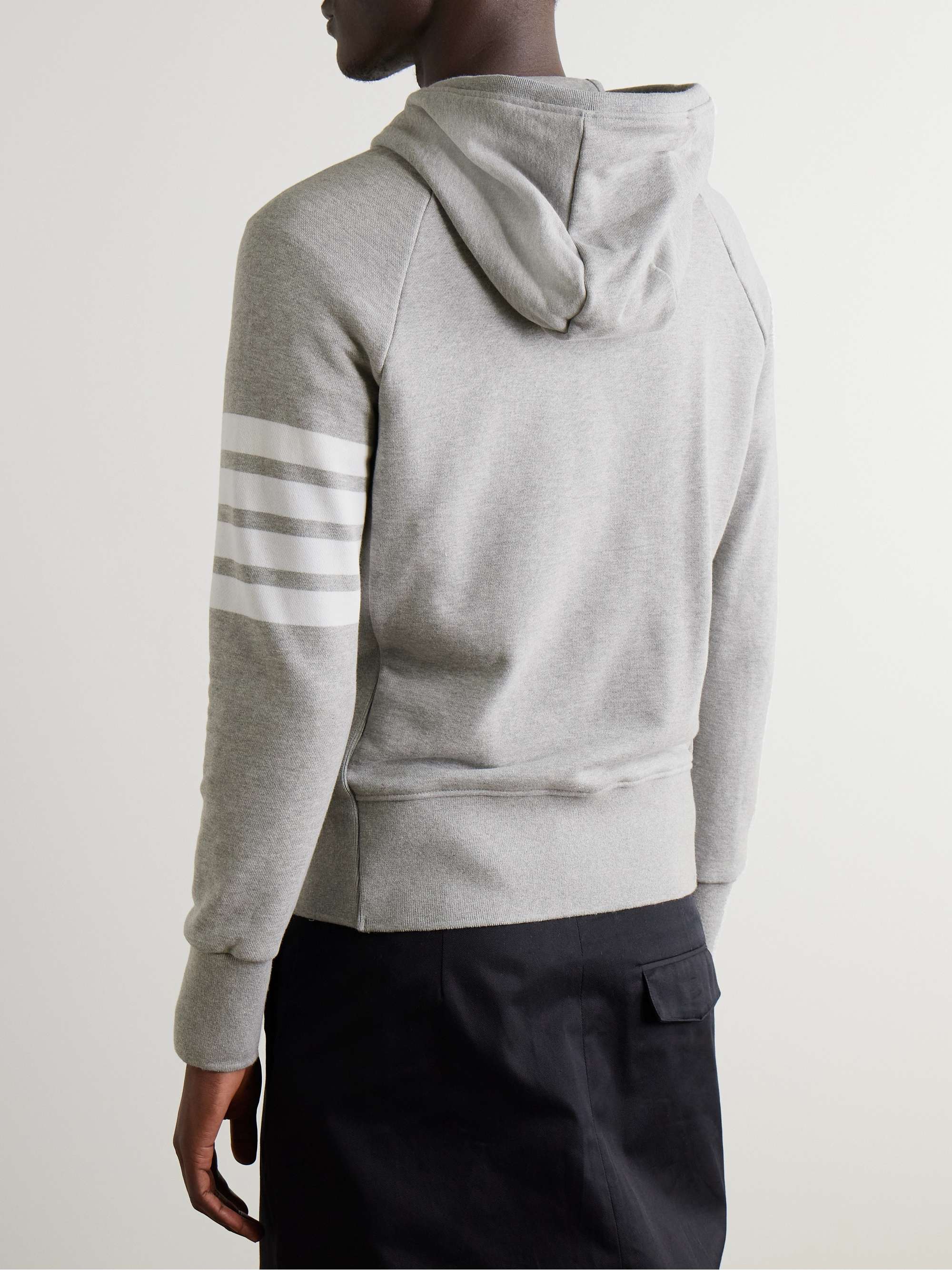 THOM BROWNE Striped Ribbed Cotton-Jersey Zip-Up Hoodie