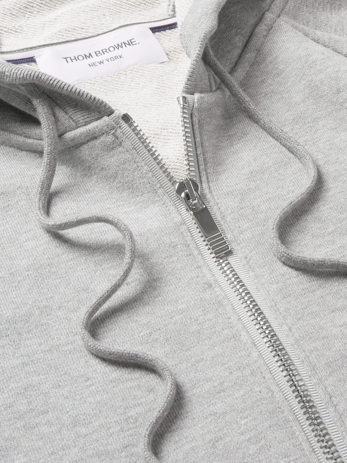 Shop Thom Browne Striped Loopback Cotton-jersey Zip-up Hoodie In Gray