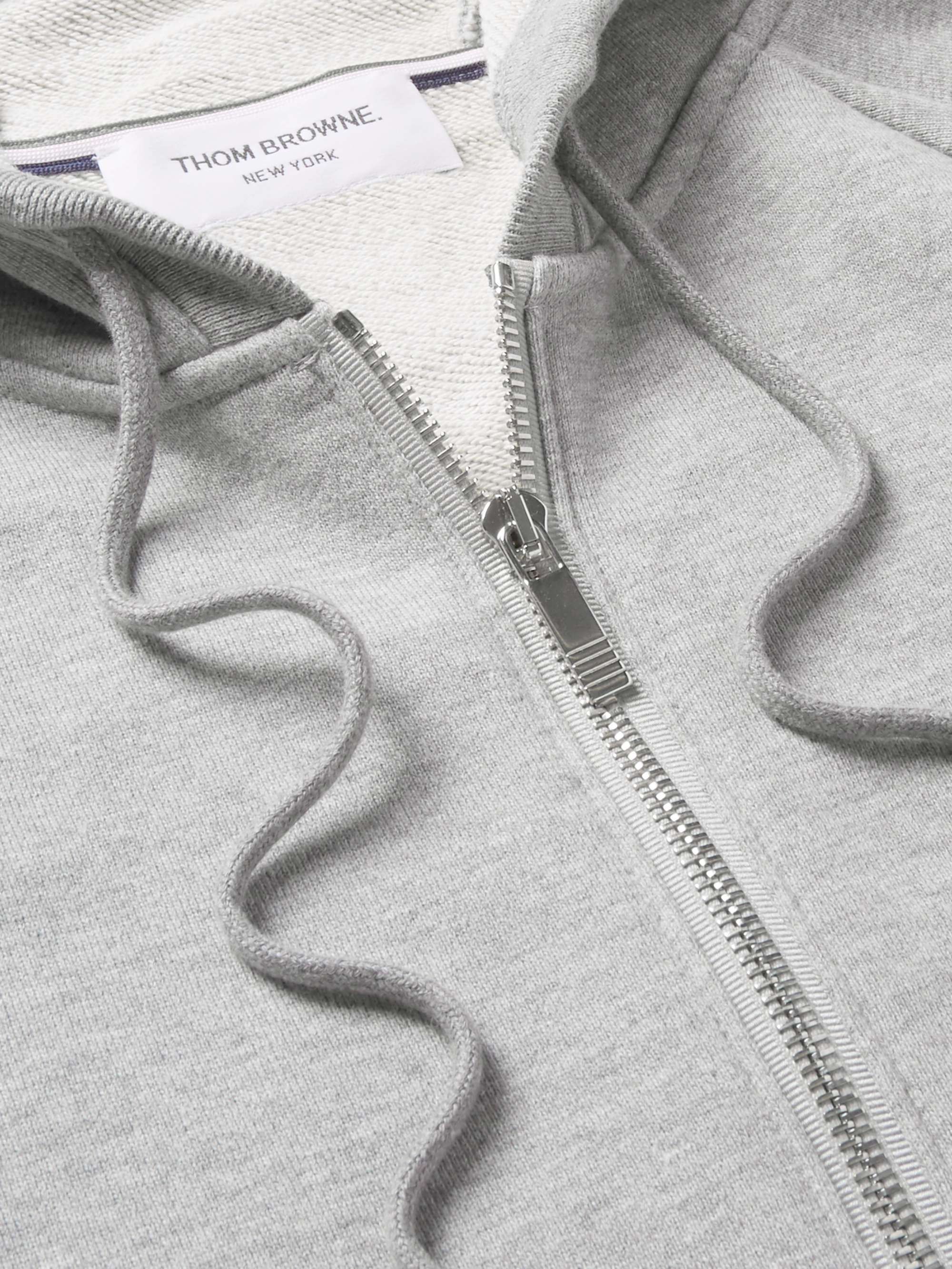 THOM BROWNE Striped Ribbed Cotton-Jersey Zip-Up Hoodie
