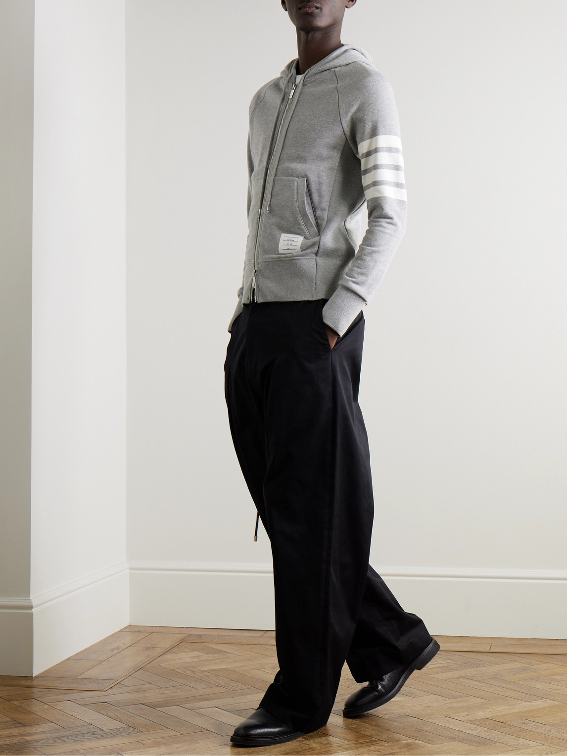 Thom Browne Mens Light Grey Striped Brand-patch Cotton-jersey Hoody In Gray