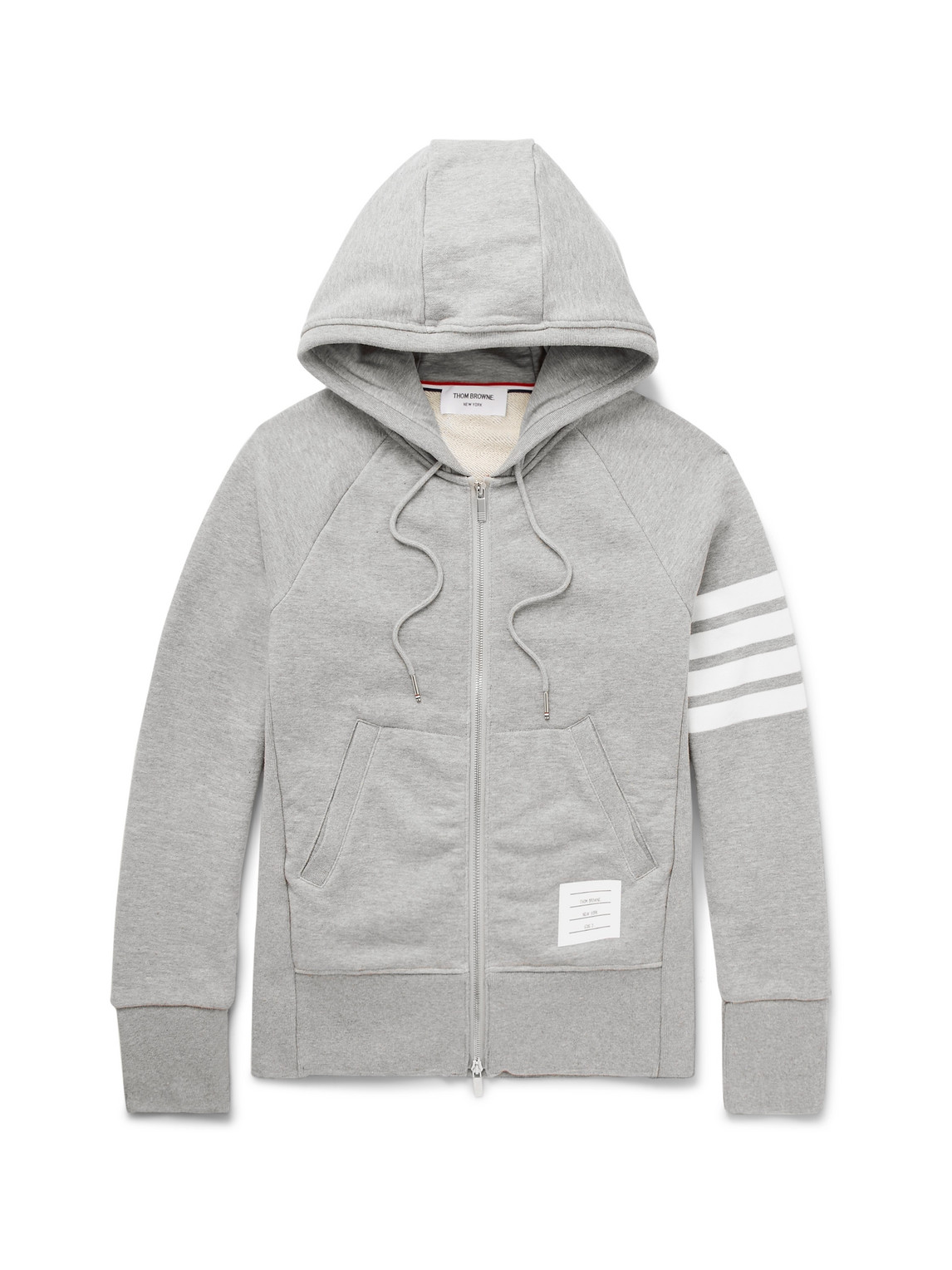 Shop Thom Browne Striped Loopback Cotton-jersey Zip-up Hoodie In Gray