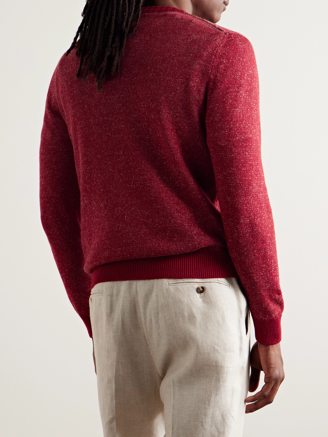 Shop Loro Piana Mélange Linen, Cashmere And Silk-blend Sweater In Red