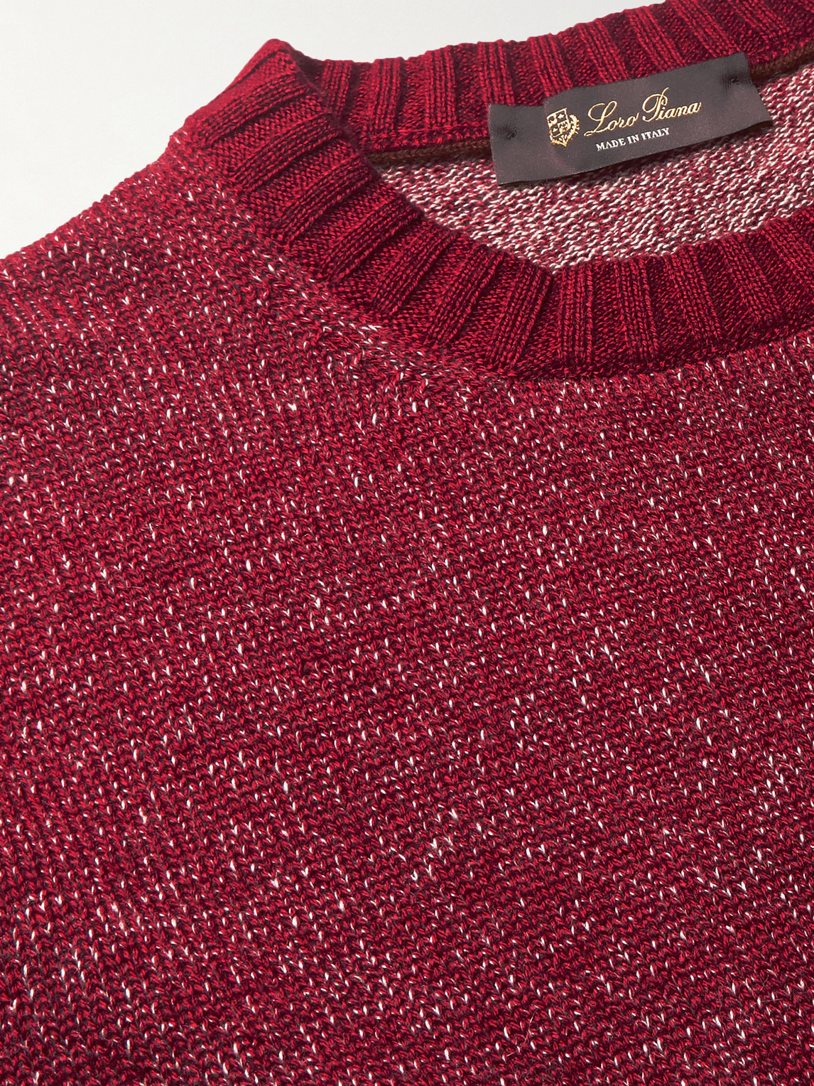 Shop Loro Piana Mélange Linen, Cashmere And Silk-blend Sweater In Red