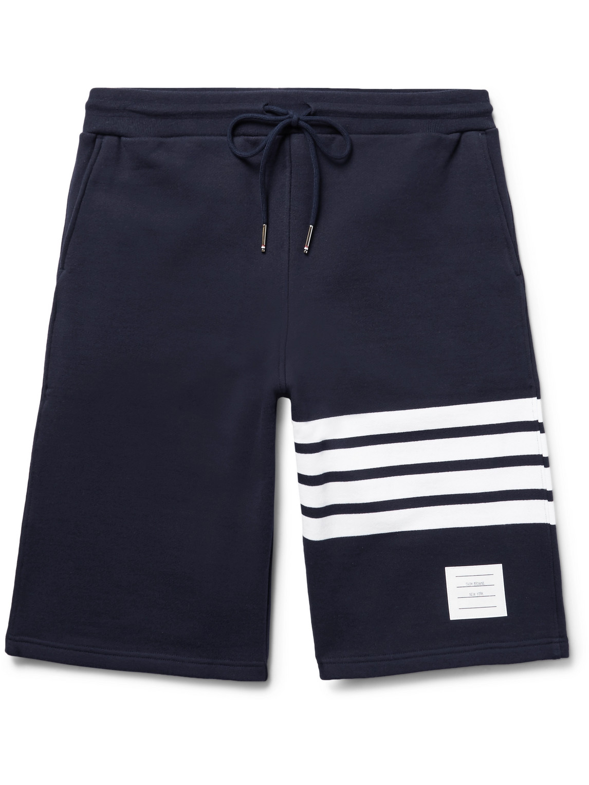 Shop Thom Browne Striped Loopback Cotton-jersey Shorts In Blue