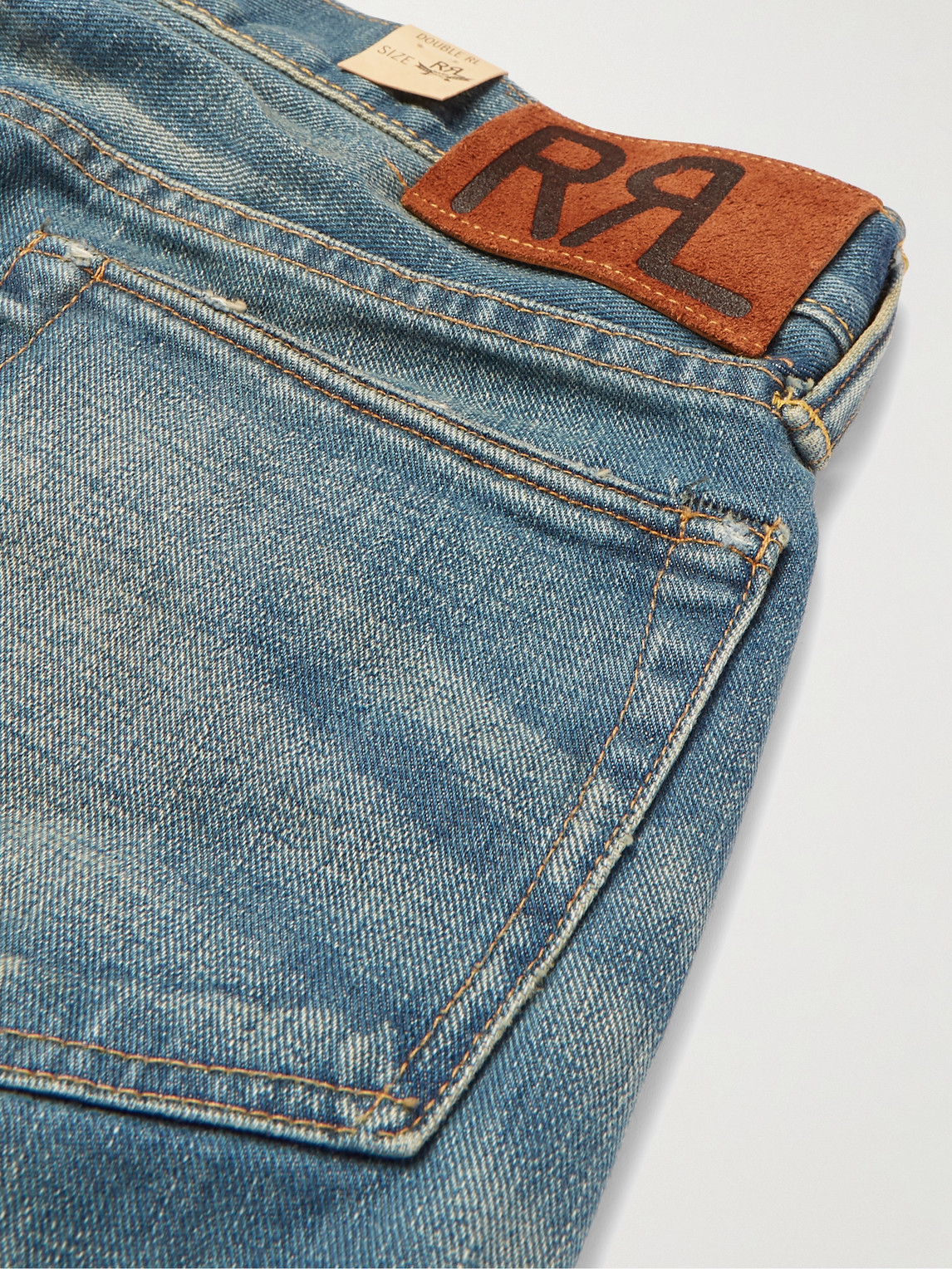 Shop Rrl Ridgway Slim-fit Distressed Selvedge Denim Jeans In Blue