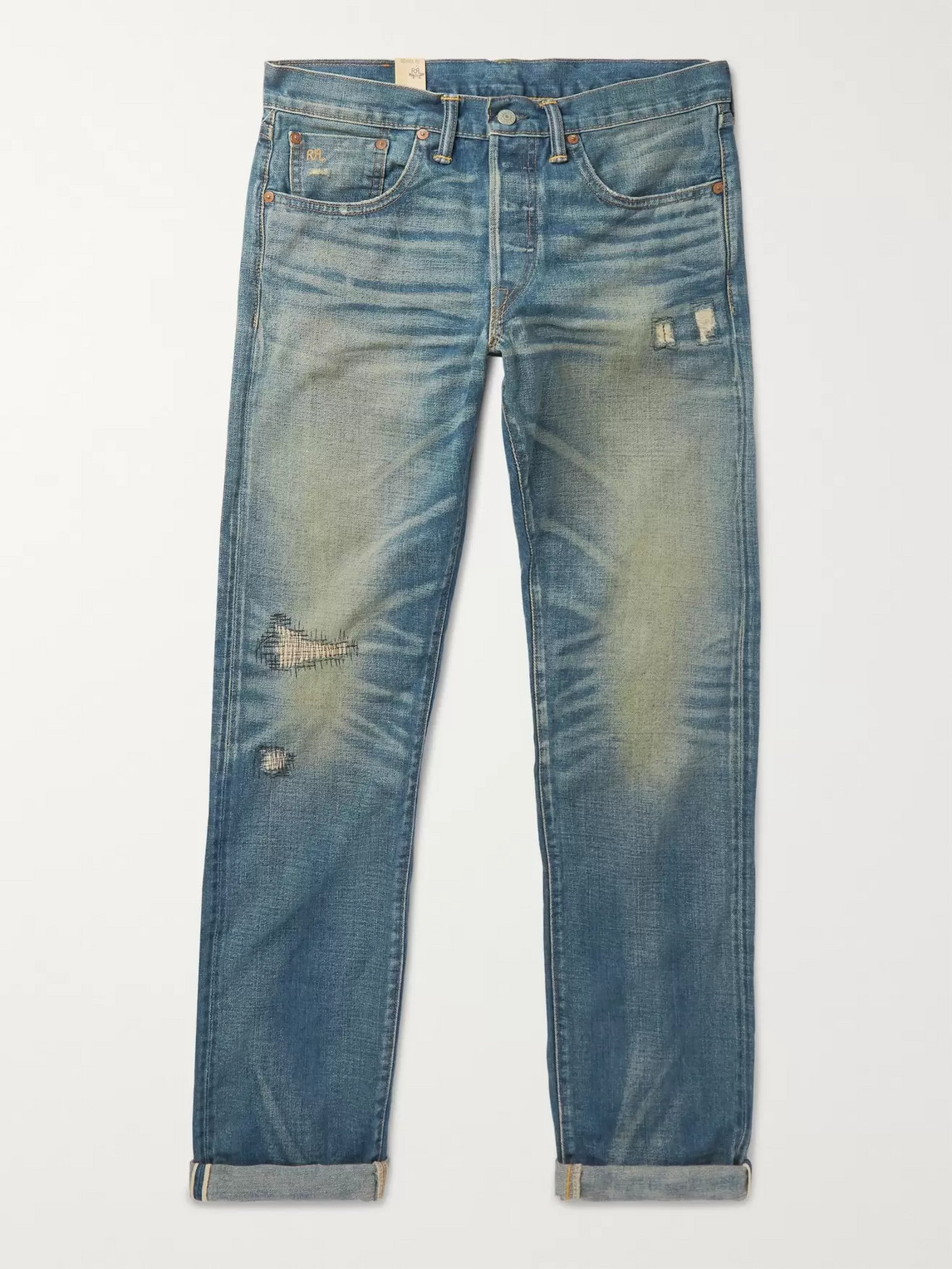 RRL Ridgway Slim-Fit Distressed Selvedge Denim Jeans - Men
