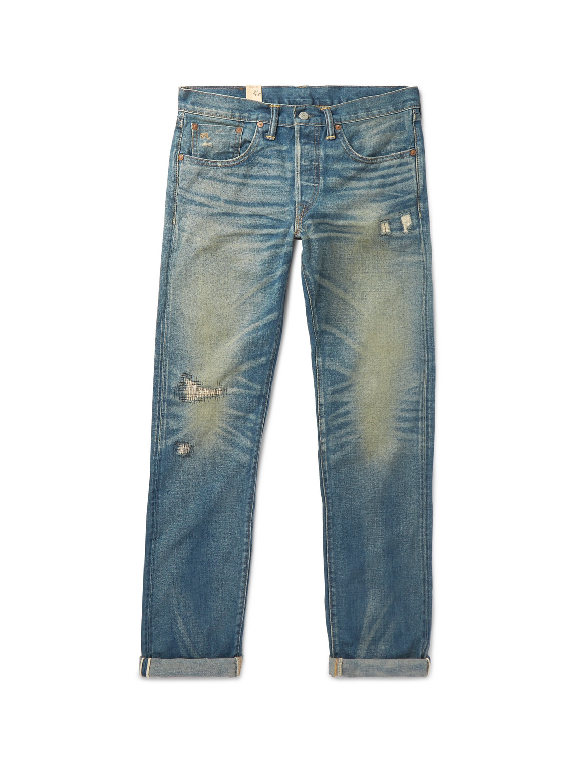 Shop Rrl Ridgway Slim-fit Distressed Selvedge Denim Jeans In Blue