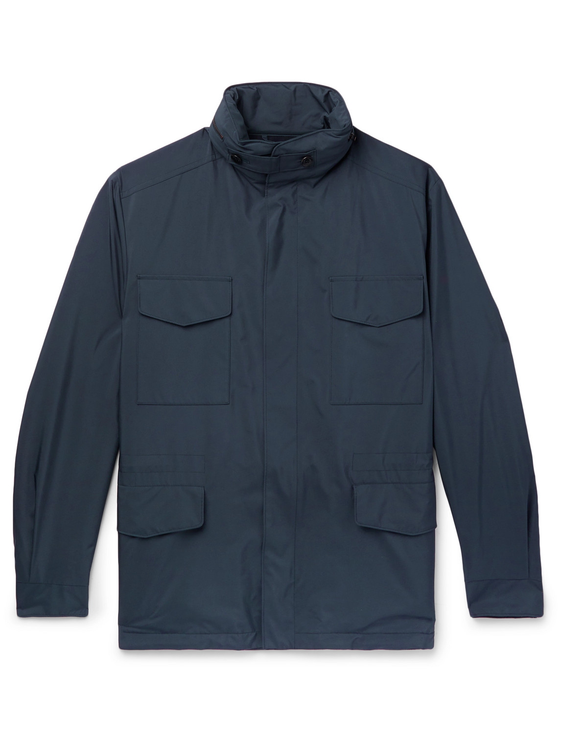 Loro Piana Traveller Windmate Storm System Shell Hooded Field Jacket In Blue