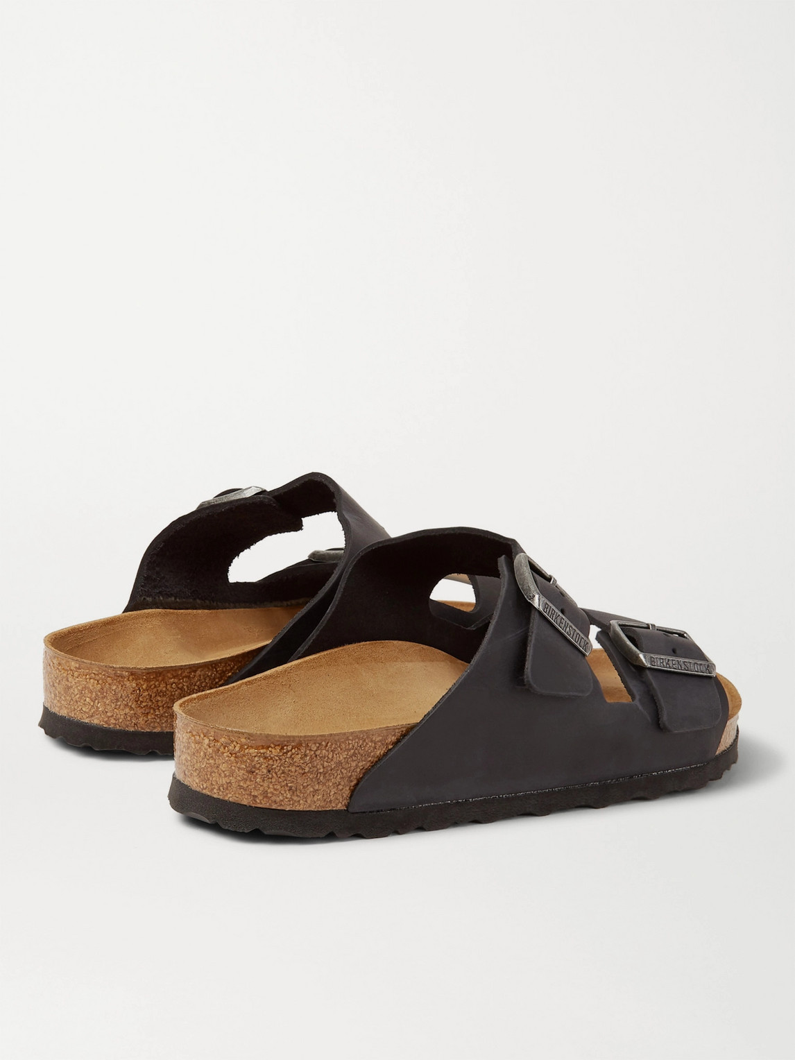 Birkenstock Arizona Bs Leather Slides With Buckle In Black