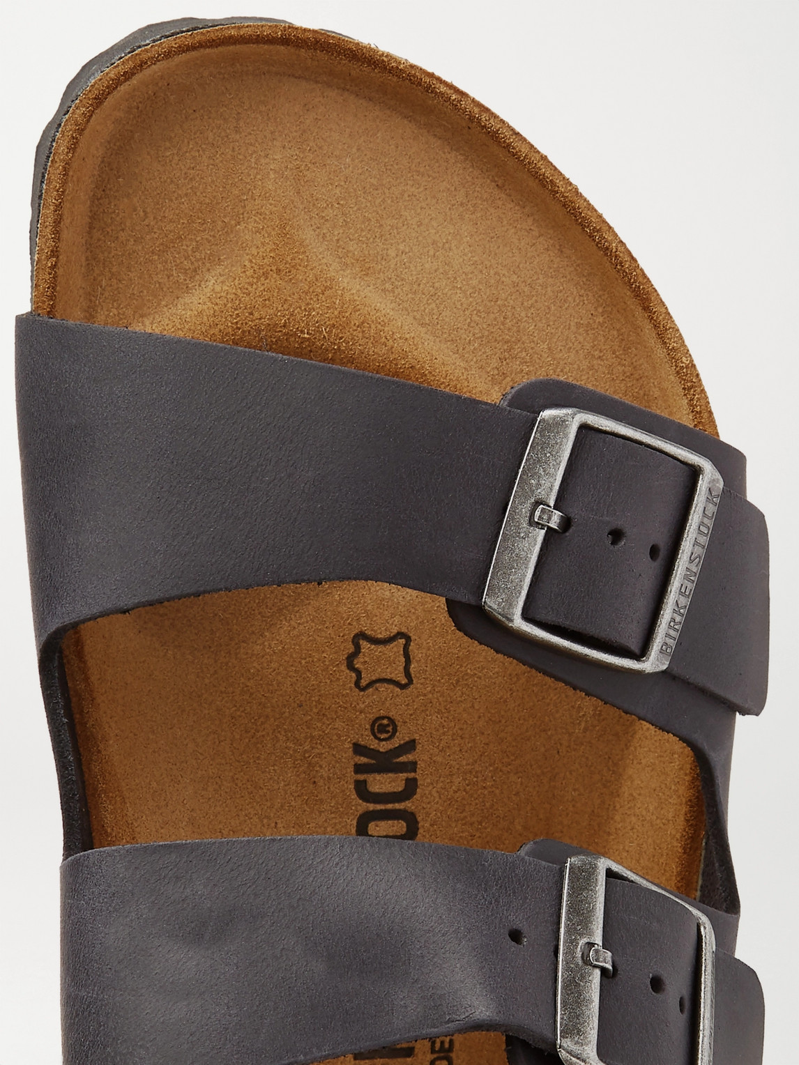 Birkenstock Arizona Bs Leather Slides With Buckle In Black