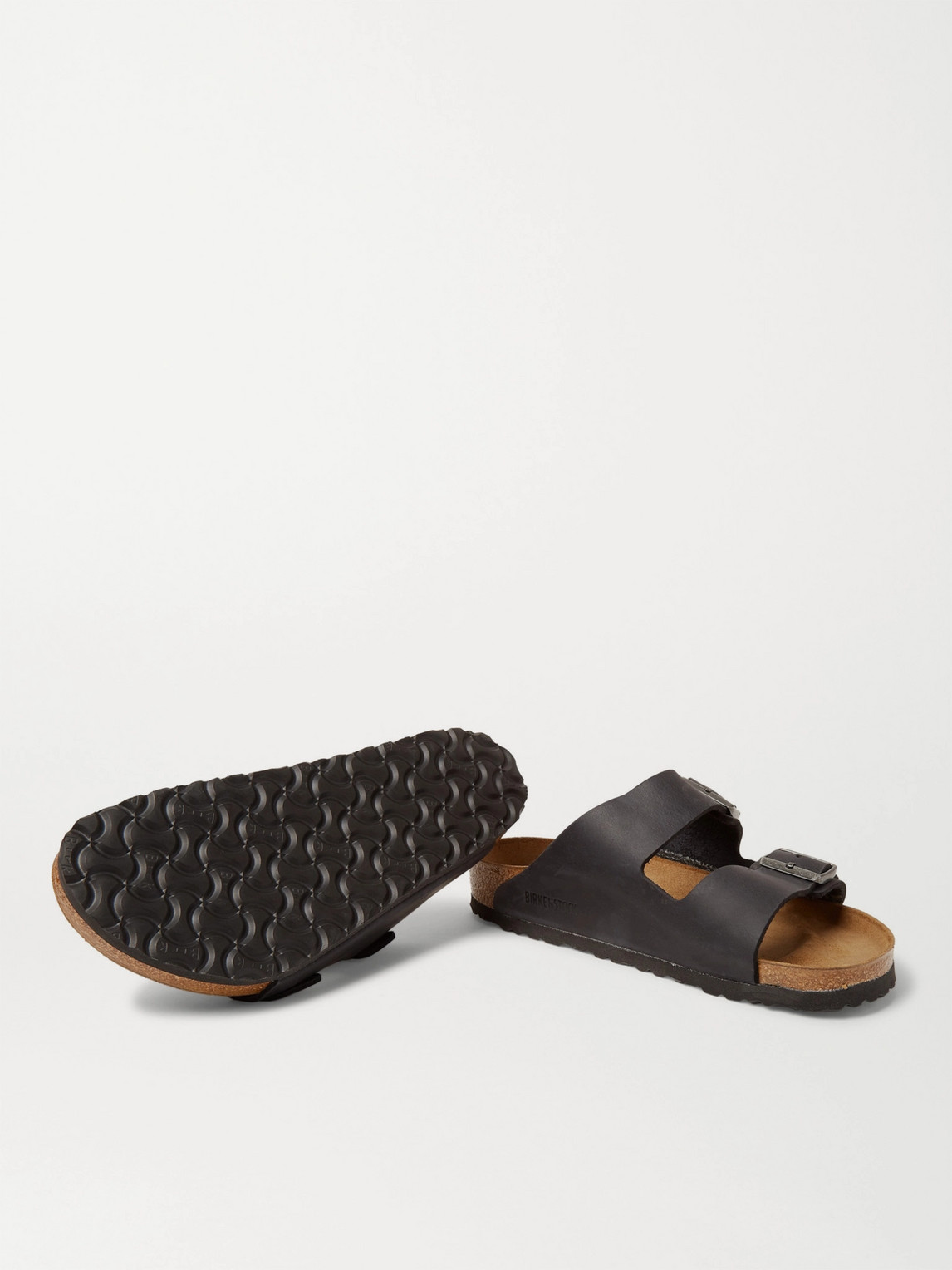 Birkenstock Arizona Bs Leather Slides With Buckle In Black