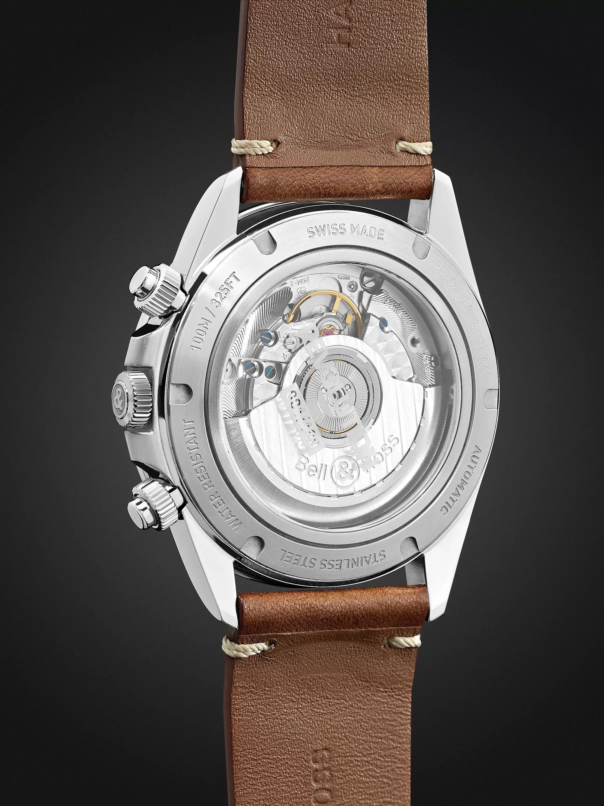 BELL & ROSS + Revolution Bellytanker Dusty Limited Edition Automatic Chronograph 41mm Steel and Leather Watch, Ref. No. BRV294-RR-ST/SCA