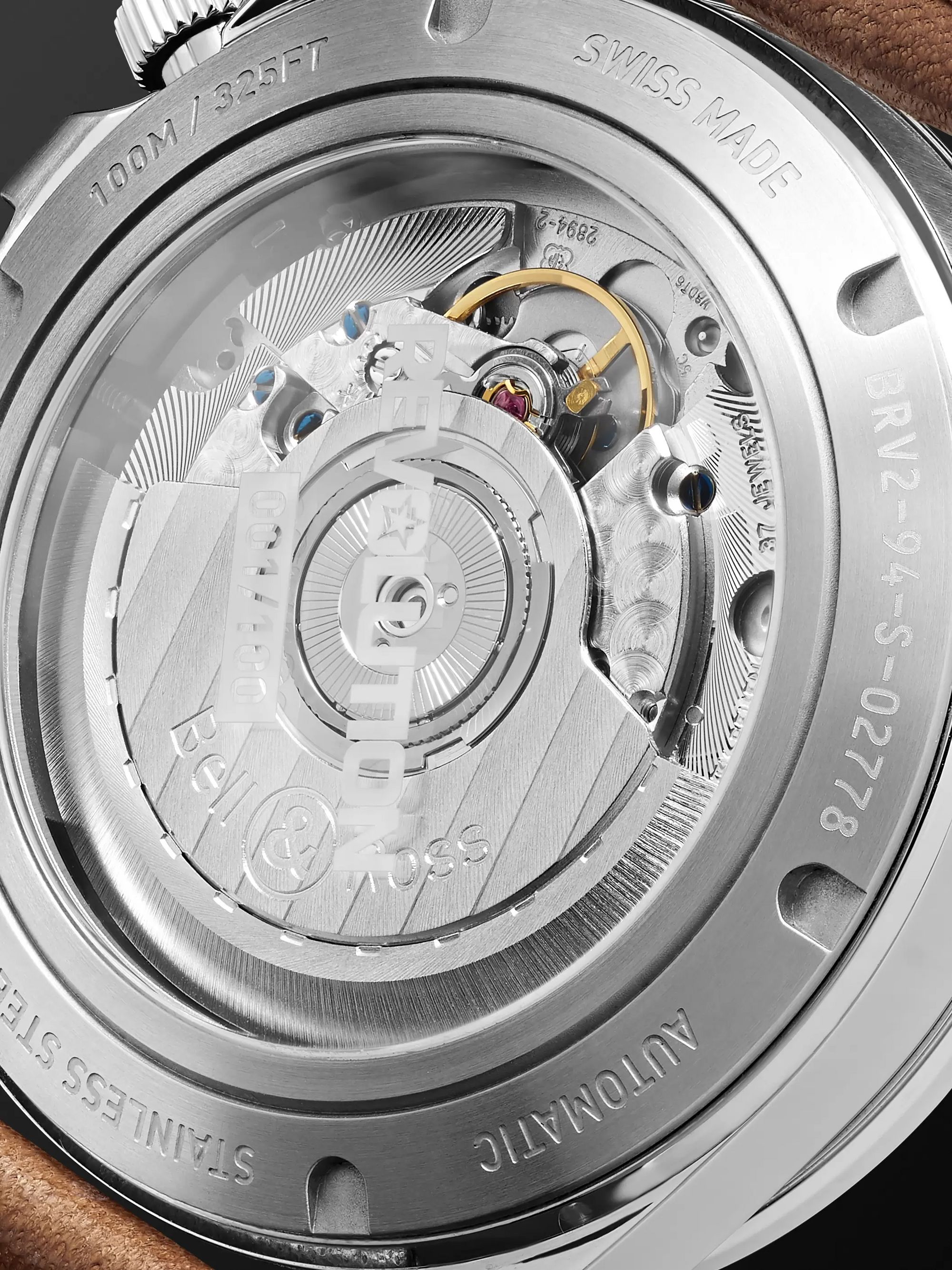 BELL & ROSS + Revolution Bellytanker Dusty Limited Edition Automatic Chronograph 41mm Steel and Leather Watch, Ref. No. BRV294-RR-ST/SCA