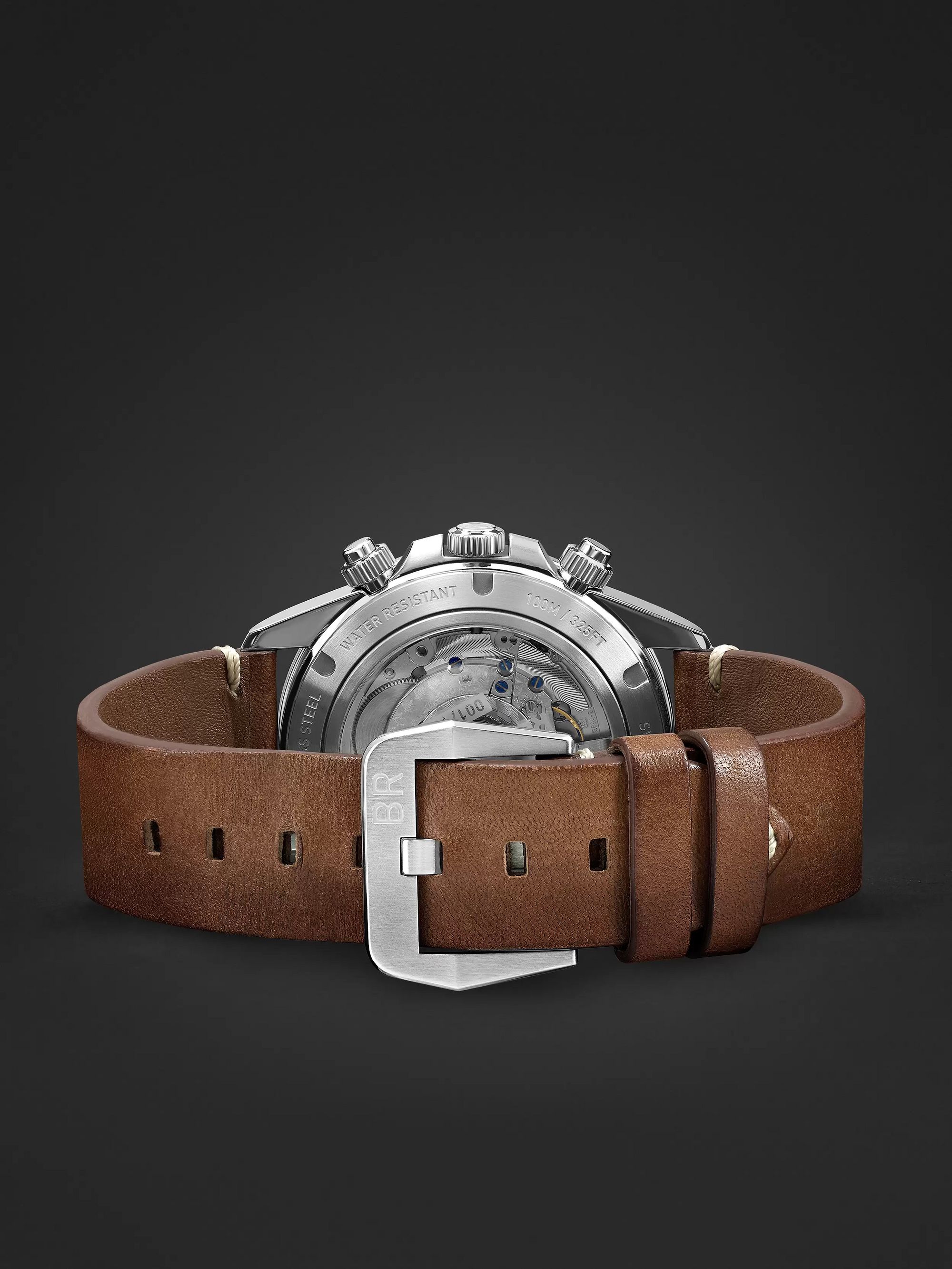 BELL & ROSS + Revolution Bellytanker Dusty Limited Edition Automatic Chronograph 41mm Steel and Leather Watch, Ref. No. BRV294-RR-ST/SCA
