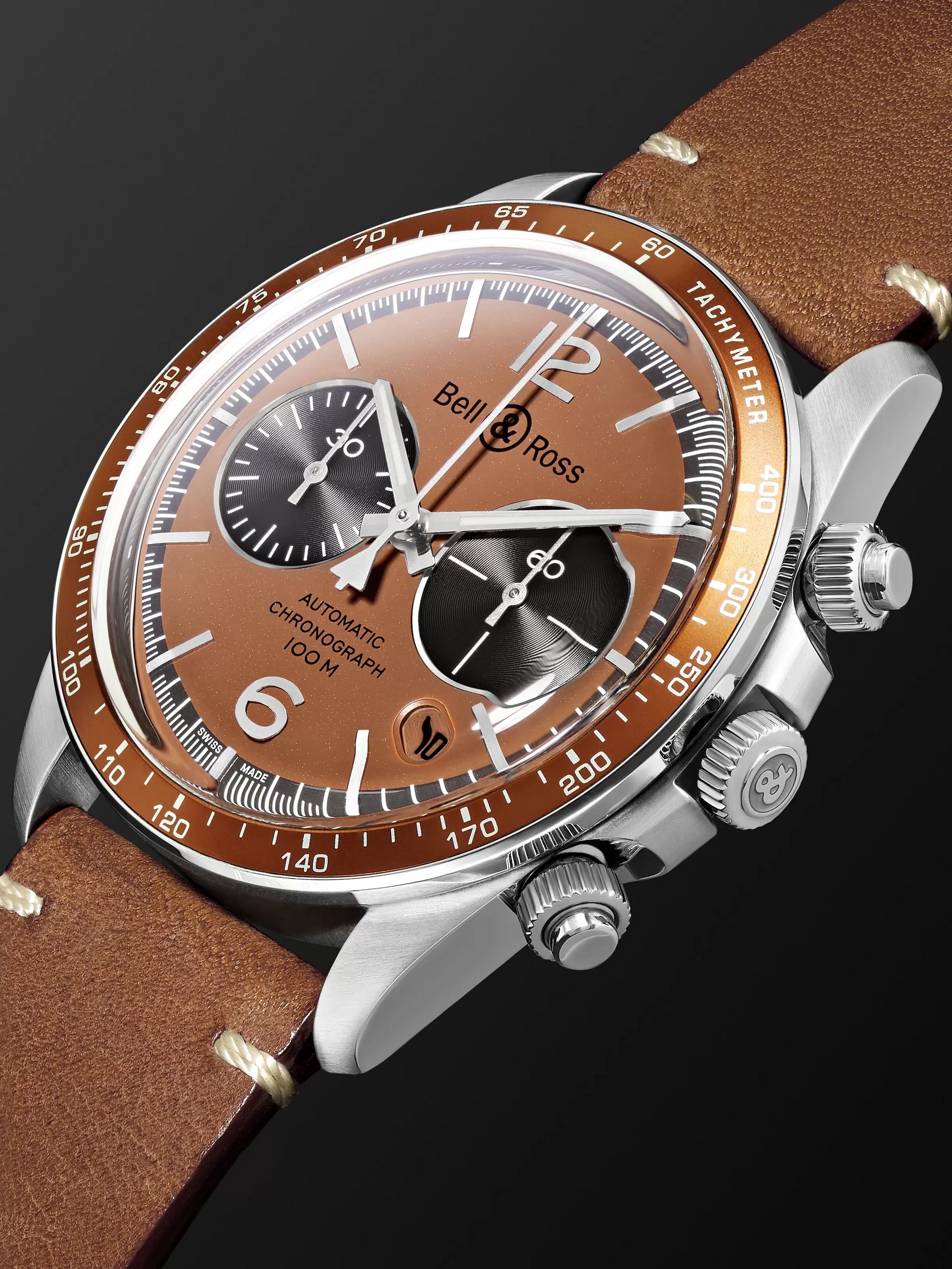 BELL & ROSS + Revolution Bellytanker Dusty Limited Edition Automatic Chronograph 41mm Steel and Leather Watch, Ref. No. BRV294-RR-ST/SCA