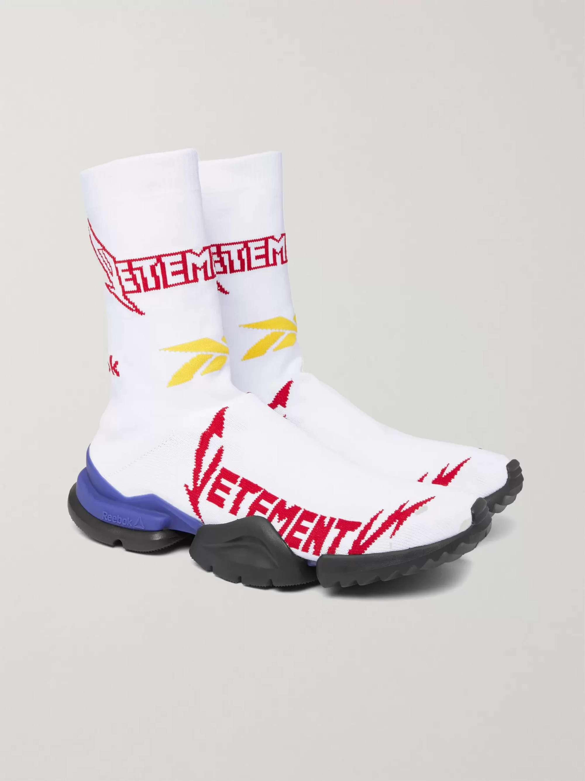 VETEMENTS + Reebok Sock Pump Logo-Jacquard Stretch-Knit Sneakers