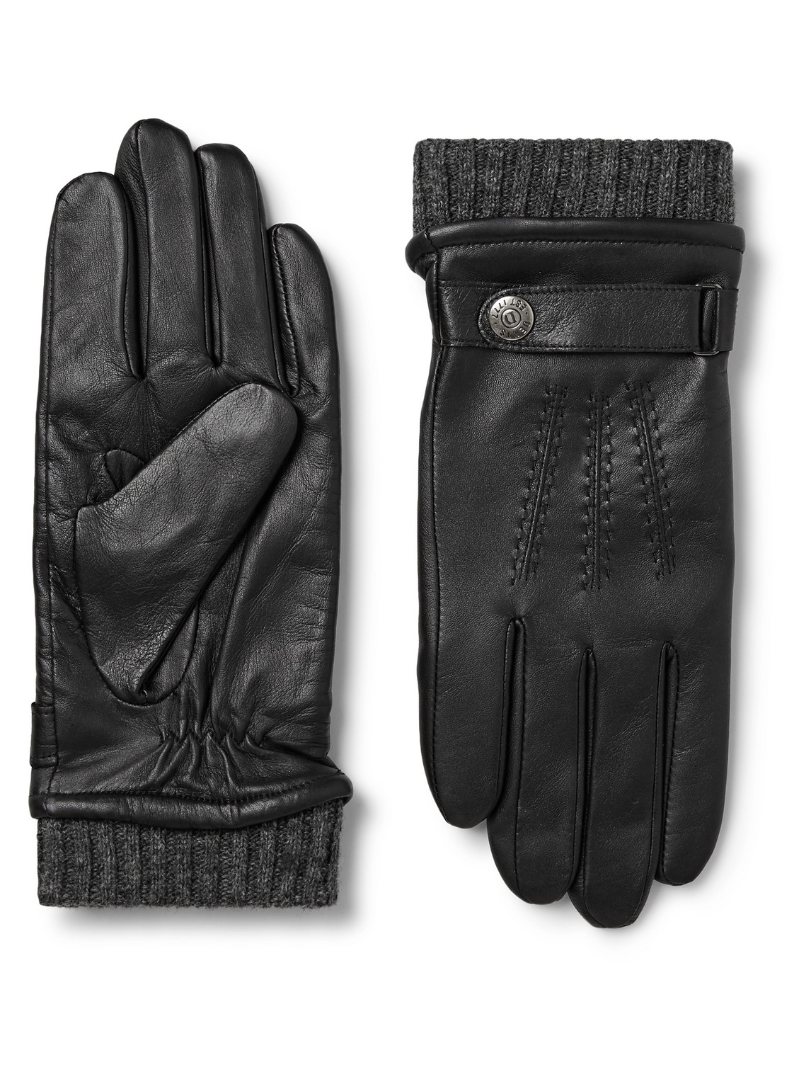 Dents Henley Leather And Wool-blend Tech Gloves In Black