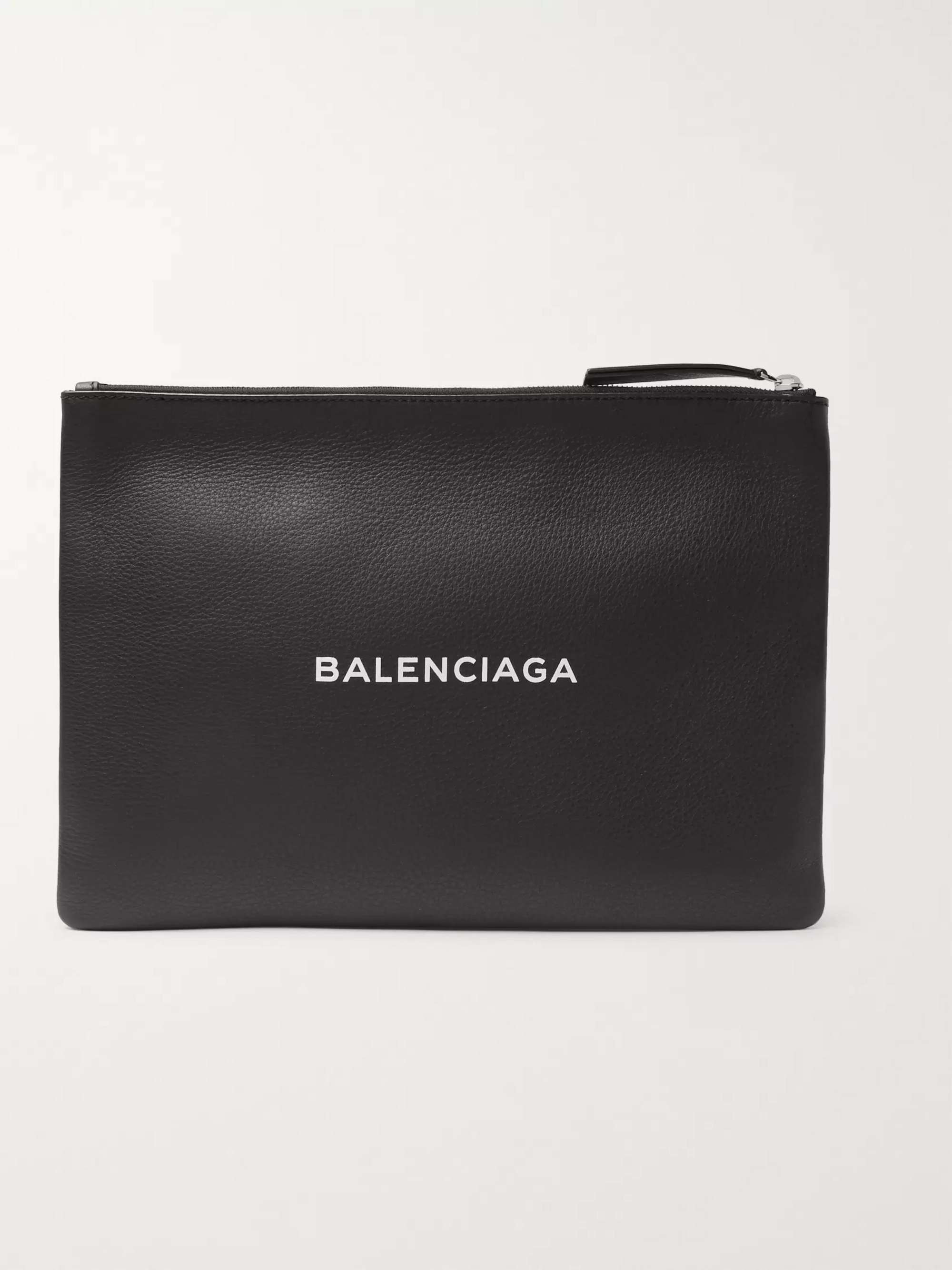 BALENCIAGA Logo-Print Creased-Leather Pouch for Men | MR PORTER