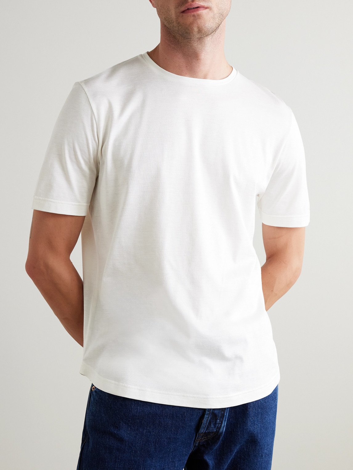 Shop Loro Piana Slim-fit Silk And Cotton-blend Jersey T-shirt In White