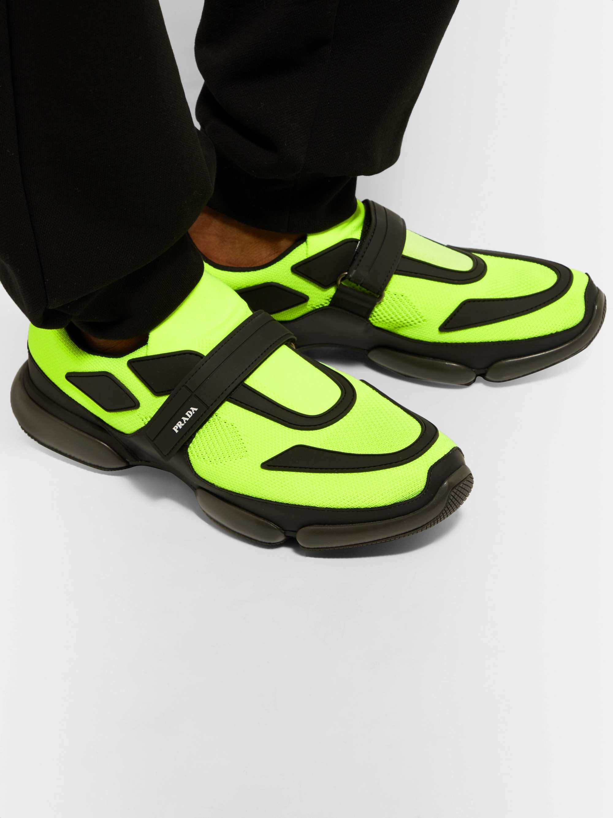 PRADA Cloudbust Mesh, Rubber and Leather Sneakers