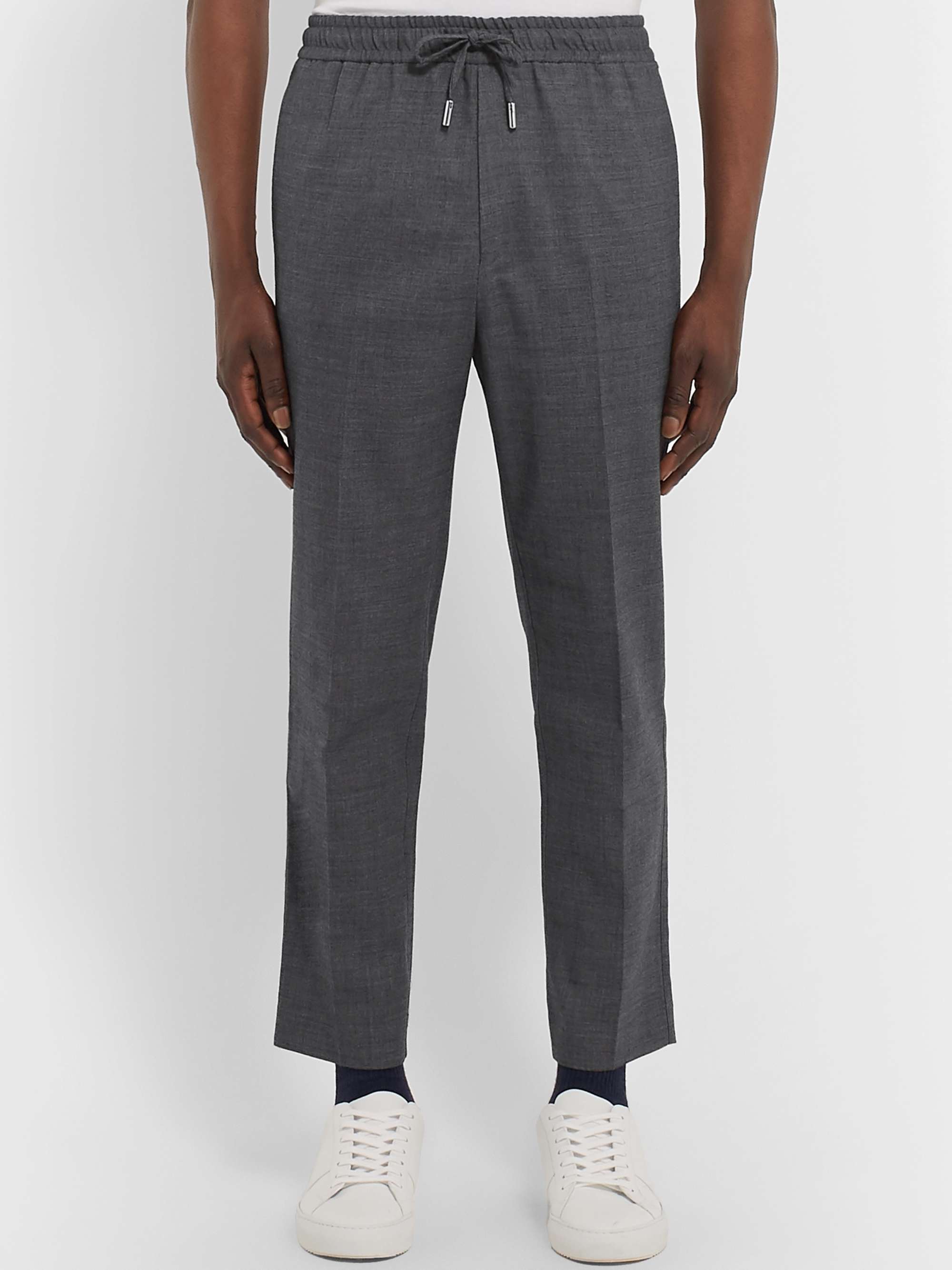 MR P. Slim-Fit Grey Stretch Wool and Cotton-Blend Drawstring Trousers