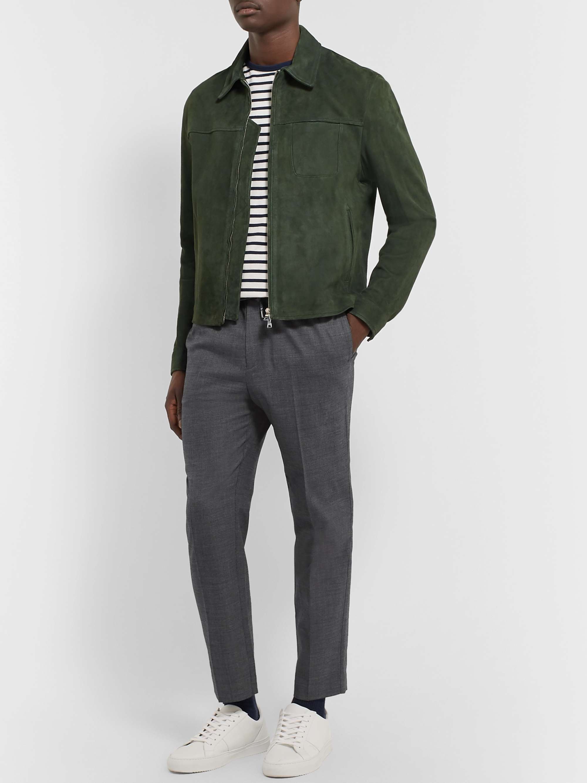 MR P. Slim-Fit Grey Stretch Wool and Cotton-Blend Drawstring Trousers