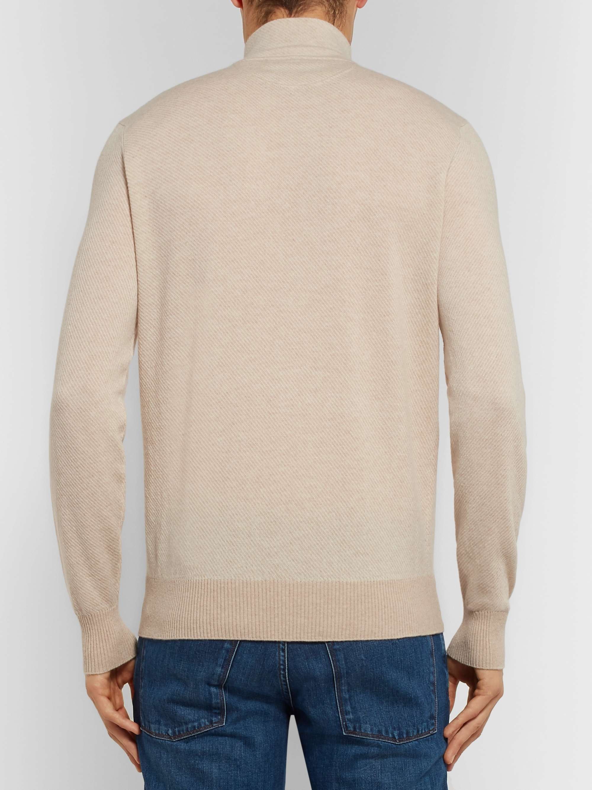 LORO PIANA Roadster Striped Cashmere Half-Zip Sweater