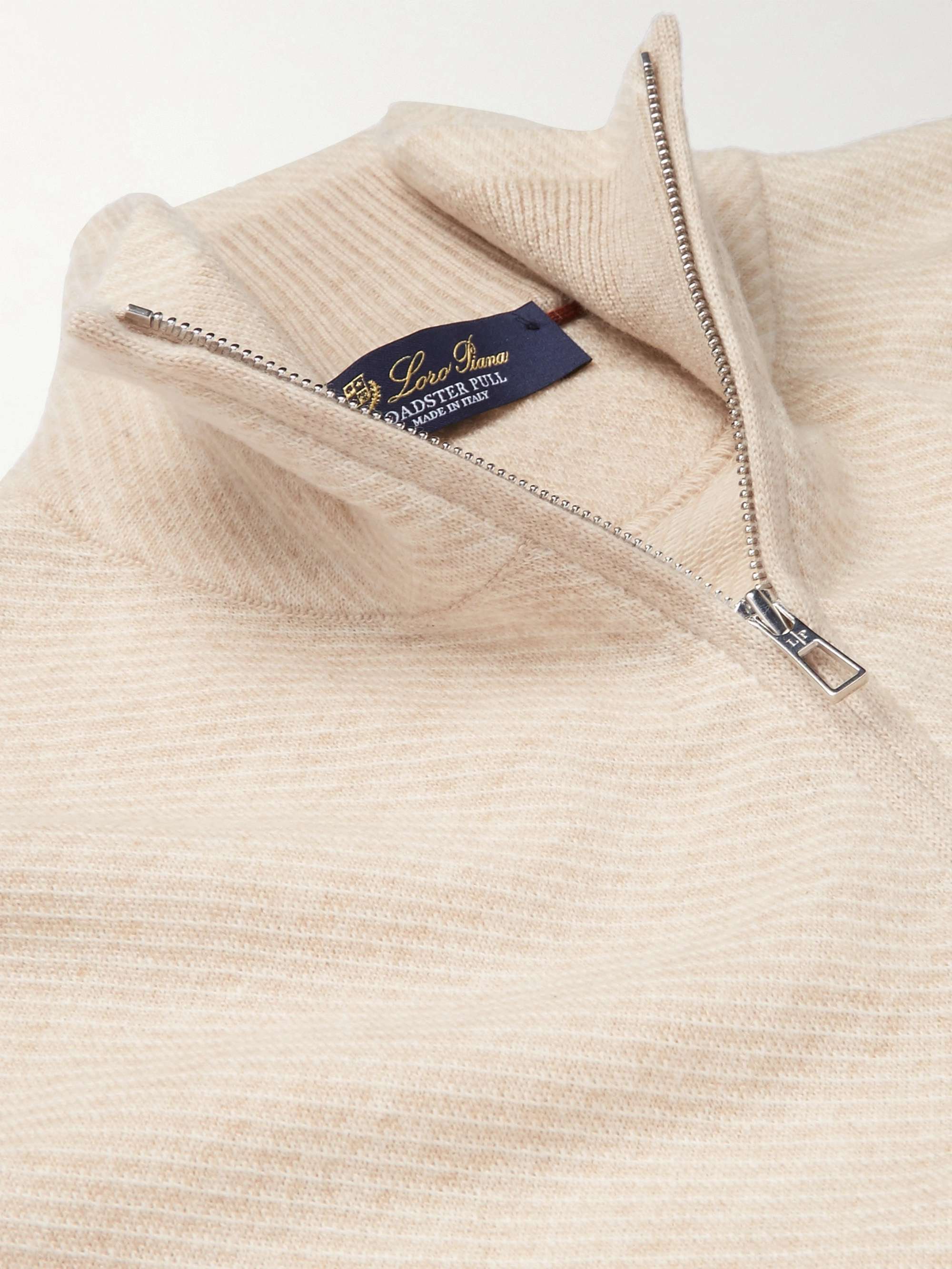 LORO PIANA Roadster Striped Cashmere Half-Zip Sweater