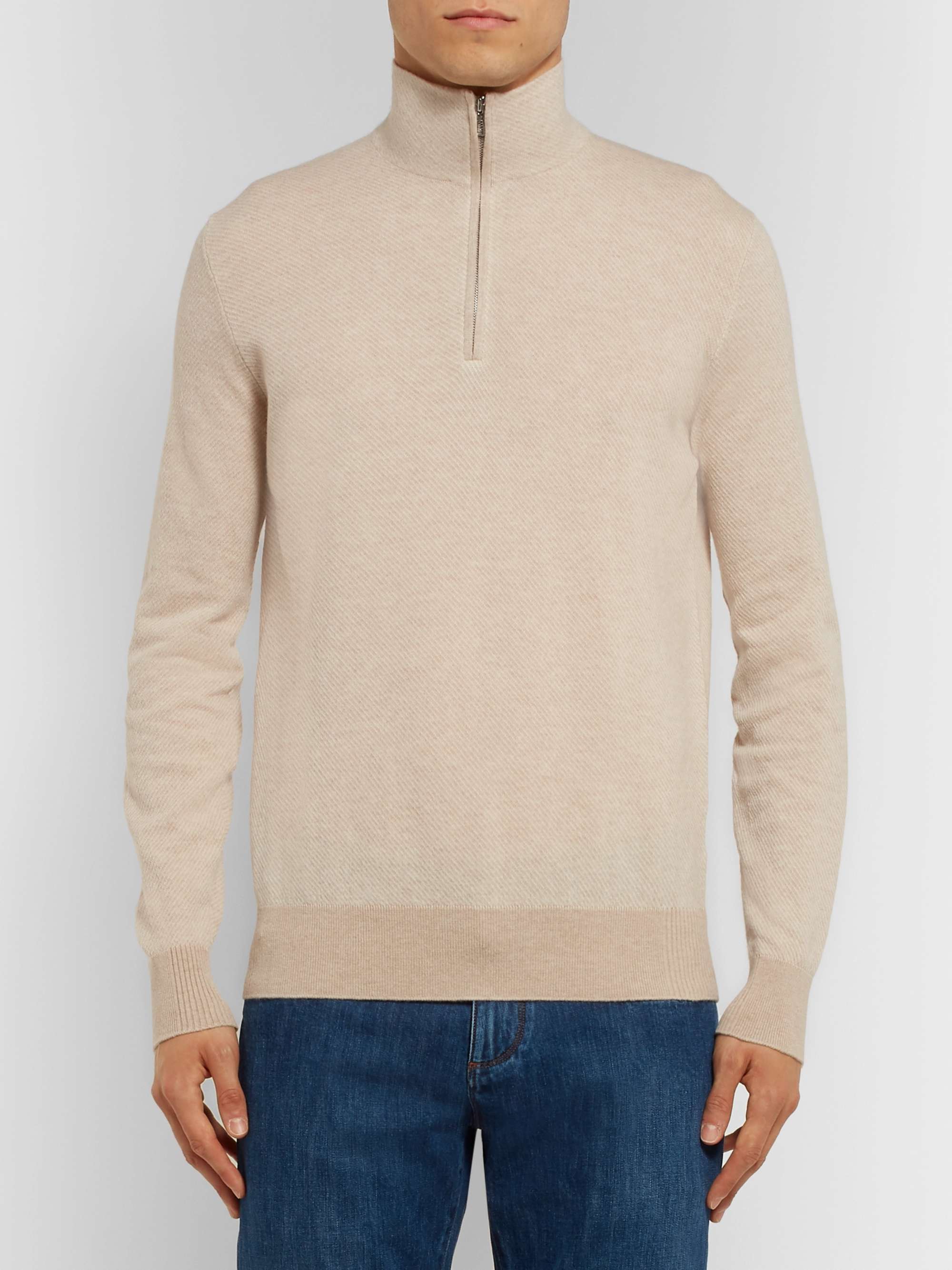 LORO PIANA Roadster Striped Cashmere Half-Zip Sweater