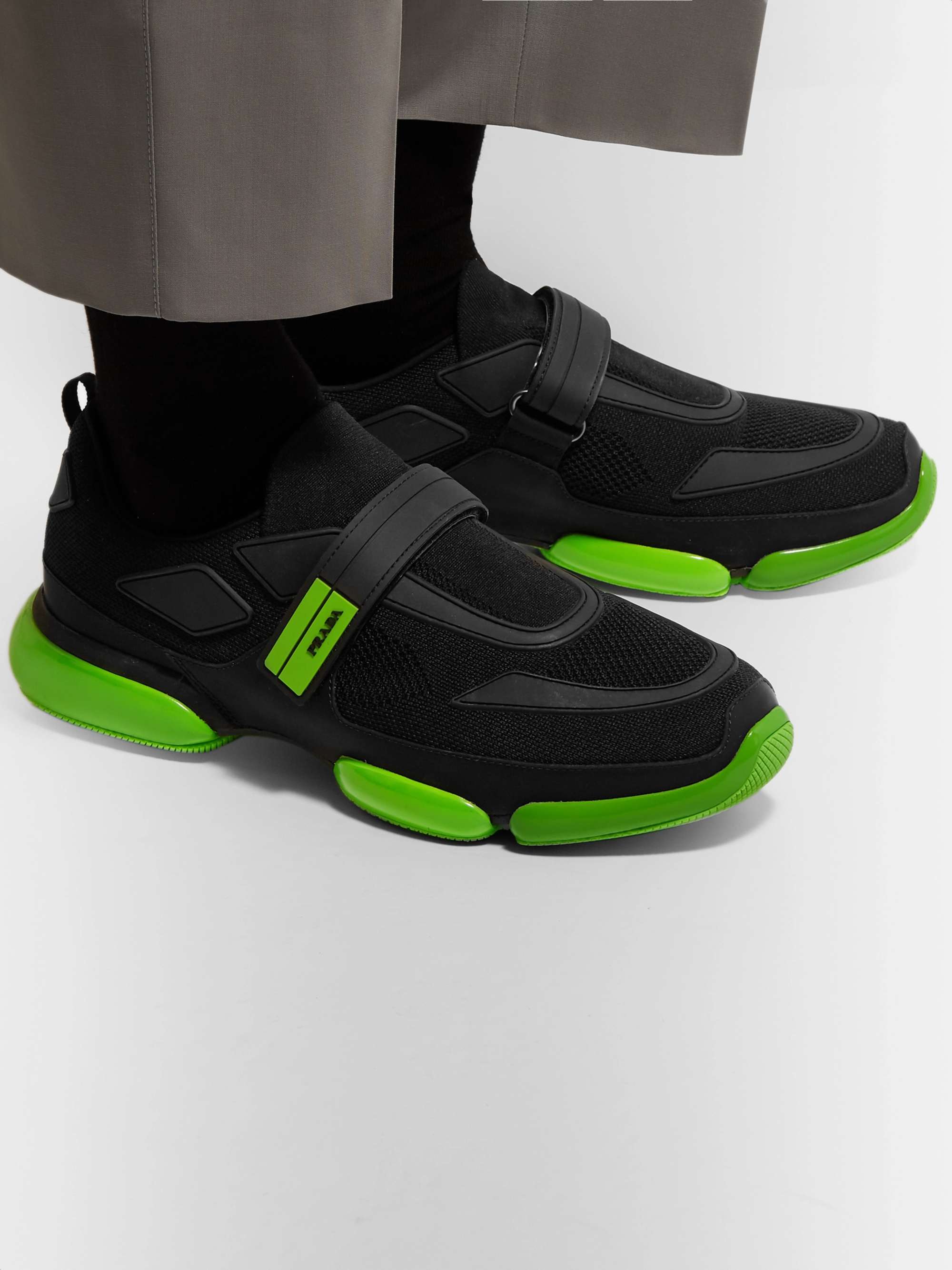 PRADA Cloudbust Mesh, Rubber and Leather Sneakers