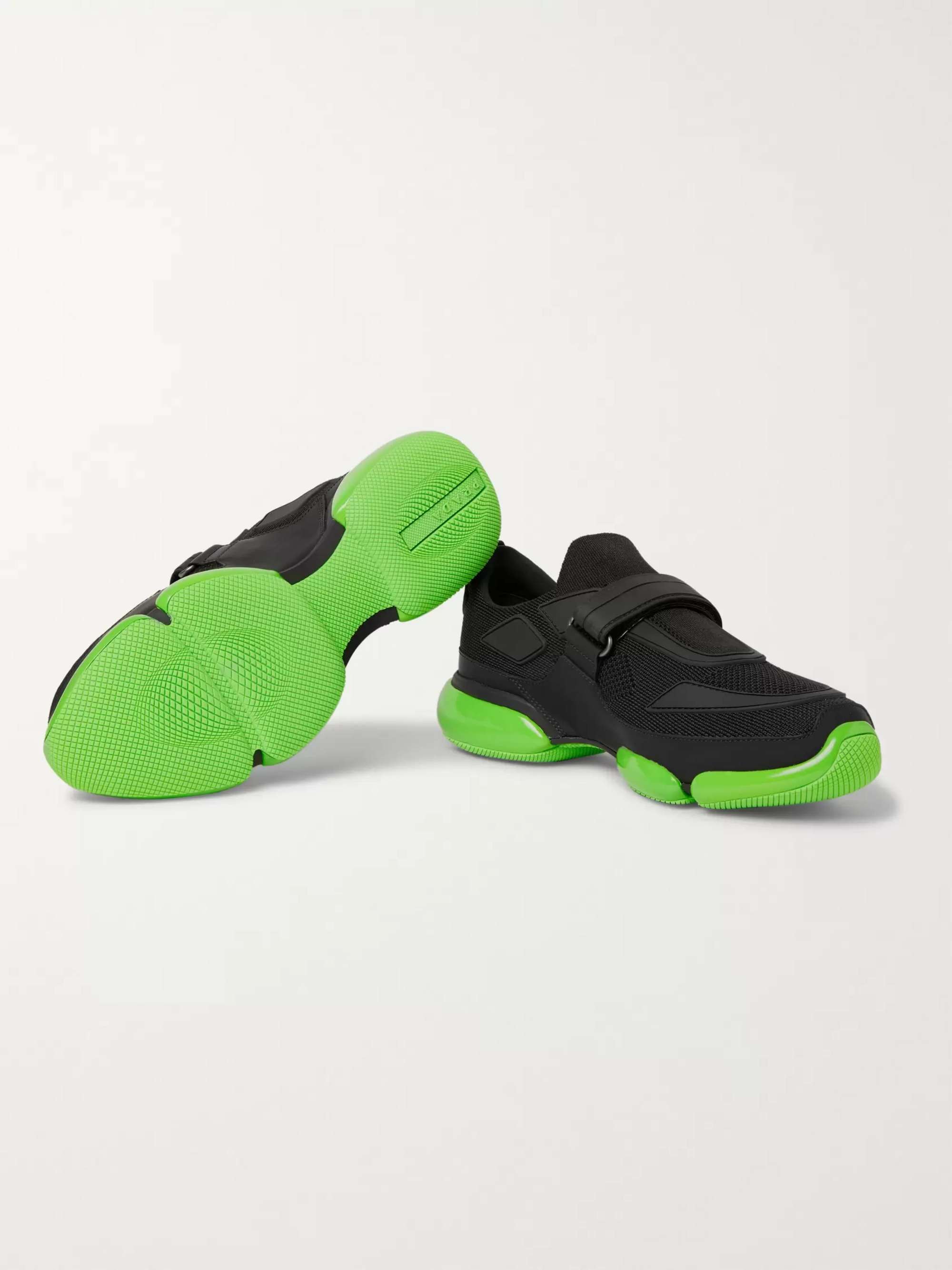 PRADA Cloudbust Mesh, Rubber and Leather Sneakers