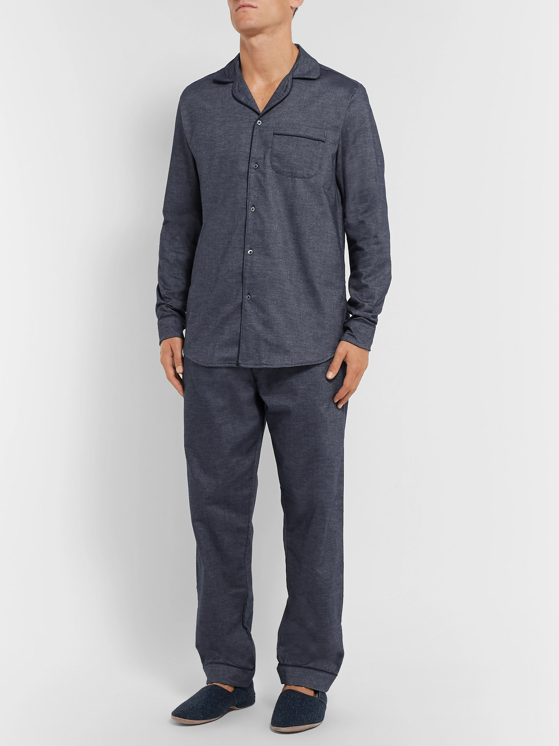 Shop Desmond & Dempsey Brushed Cotton-twill Pyjama Shirt In Blue