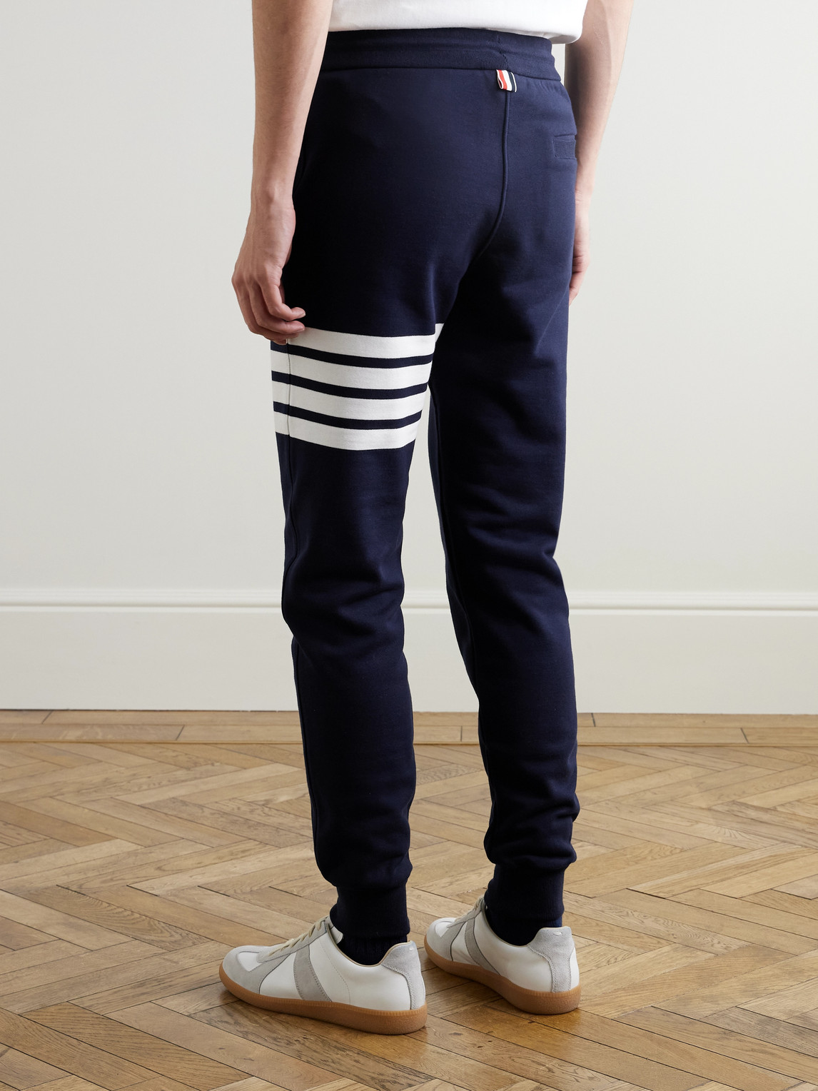 Thom Browne Tapered Striped Loopback Cotton-jersey Sweatpants In Blue