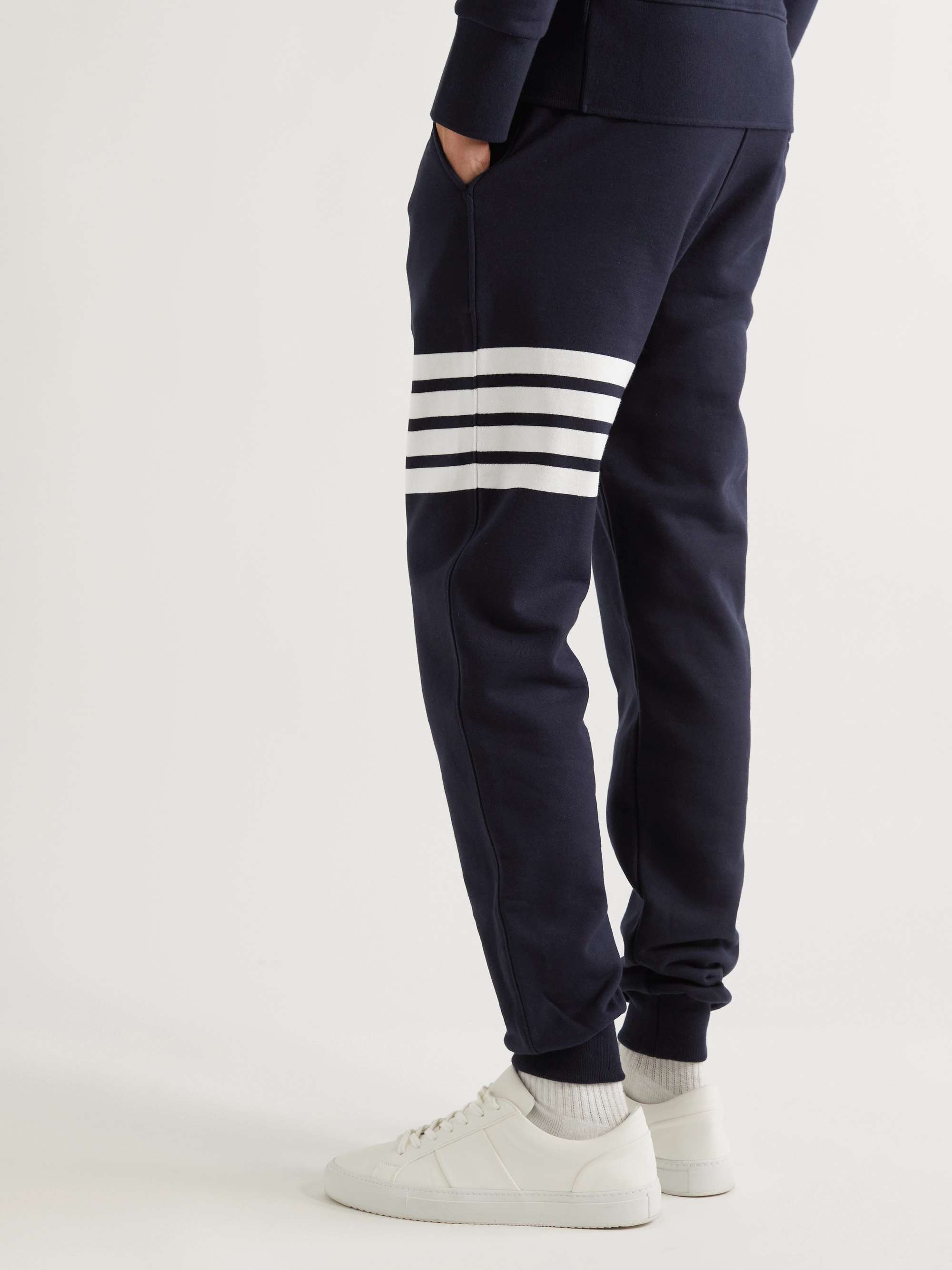 THOM BROWNE Tapered Striped Loopback Cotton-Jersey Sweatpants