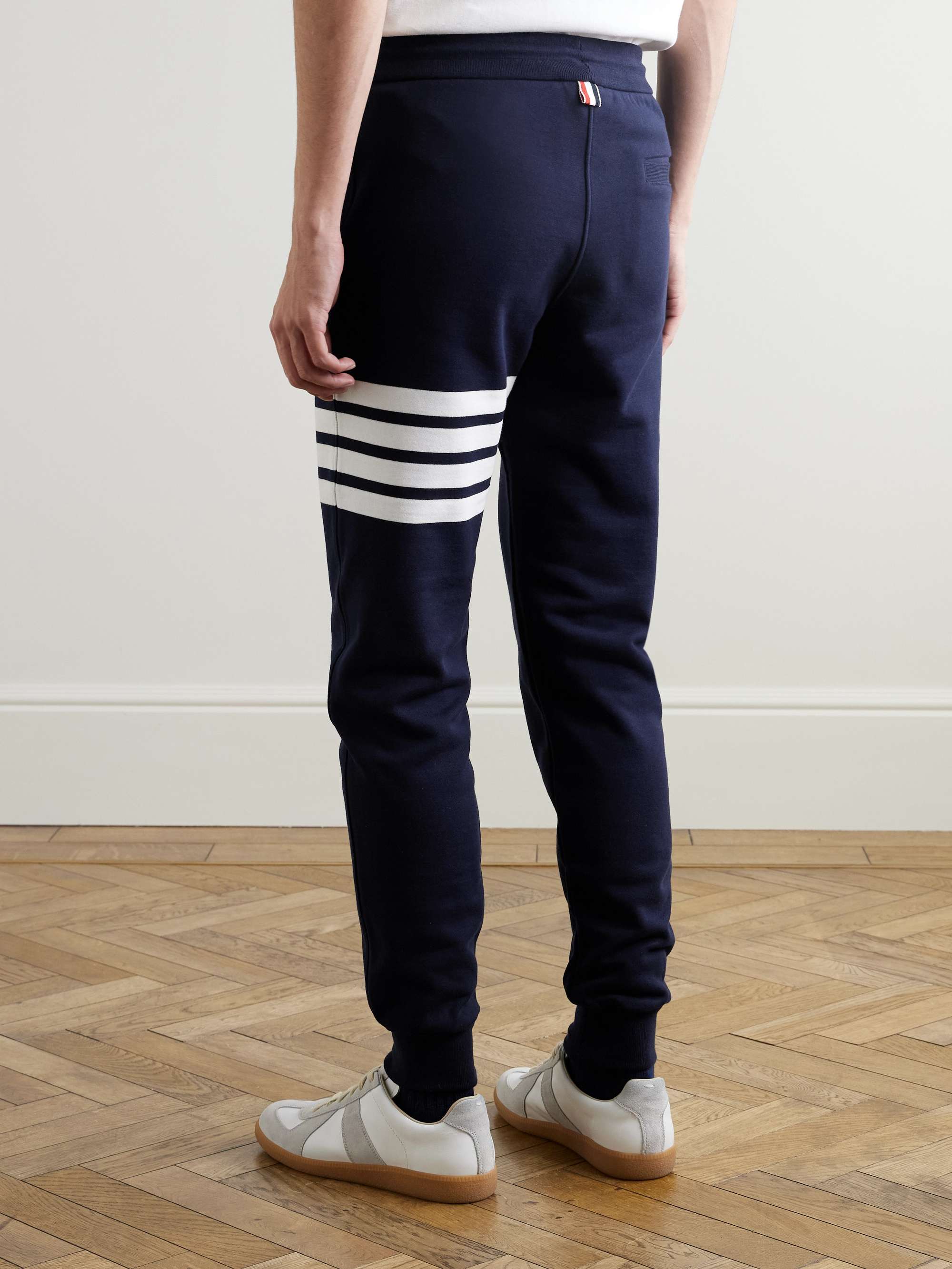 THOM BROWNE Tapered Striped Loopback Cotton-Jersey Sweatpants