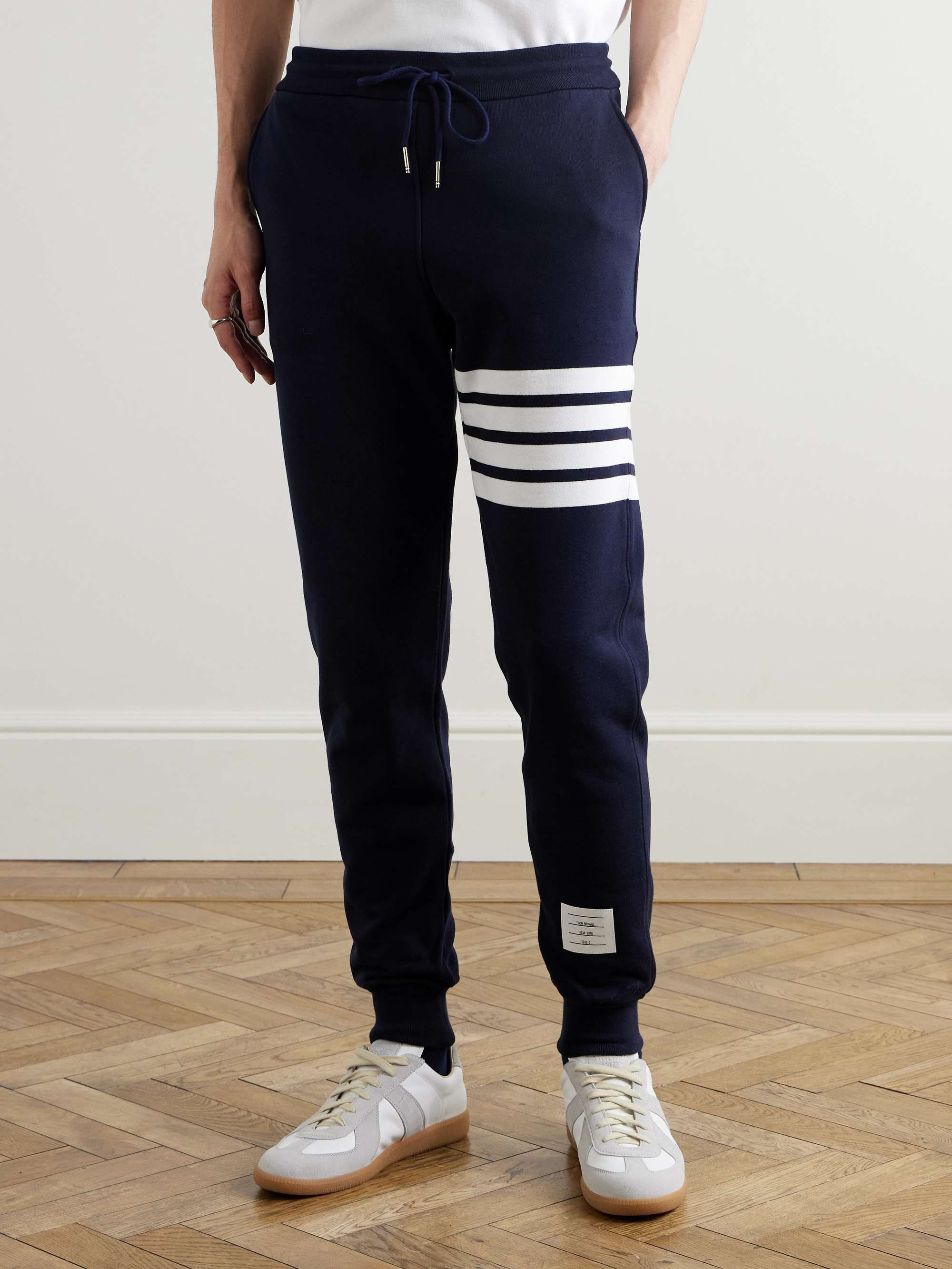 THOM BROWNE Tapered Striped Loopback Cotton-Jersey Sweatpants
