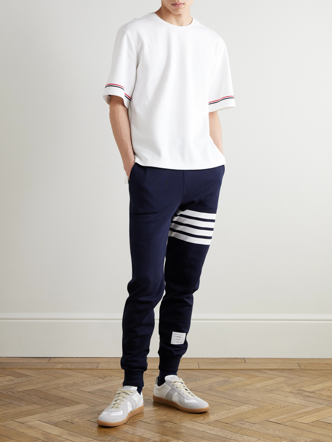 Thom Browne Tapered Striped Loopback Cotton-jersey Sweatpants In Blue