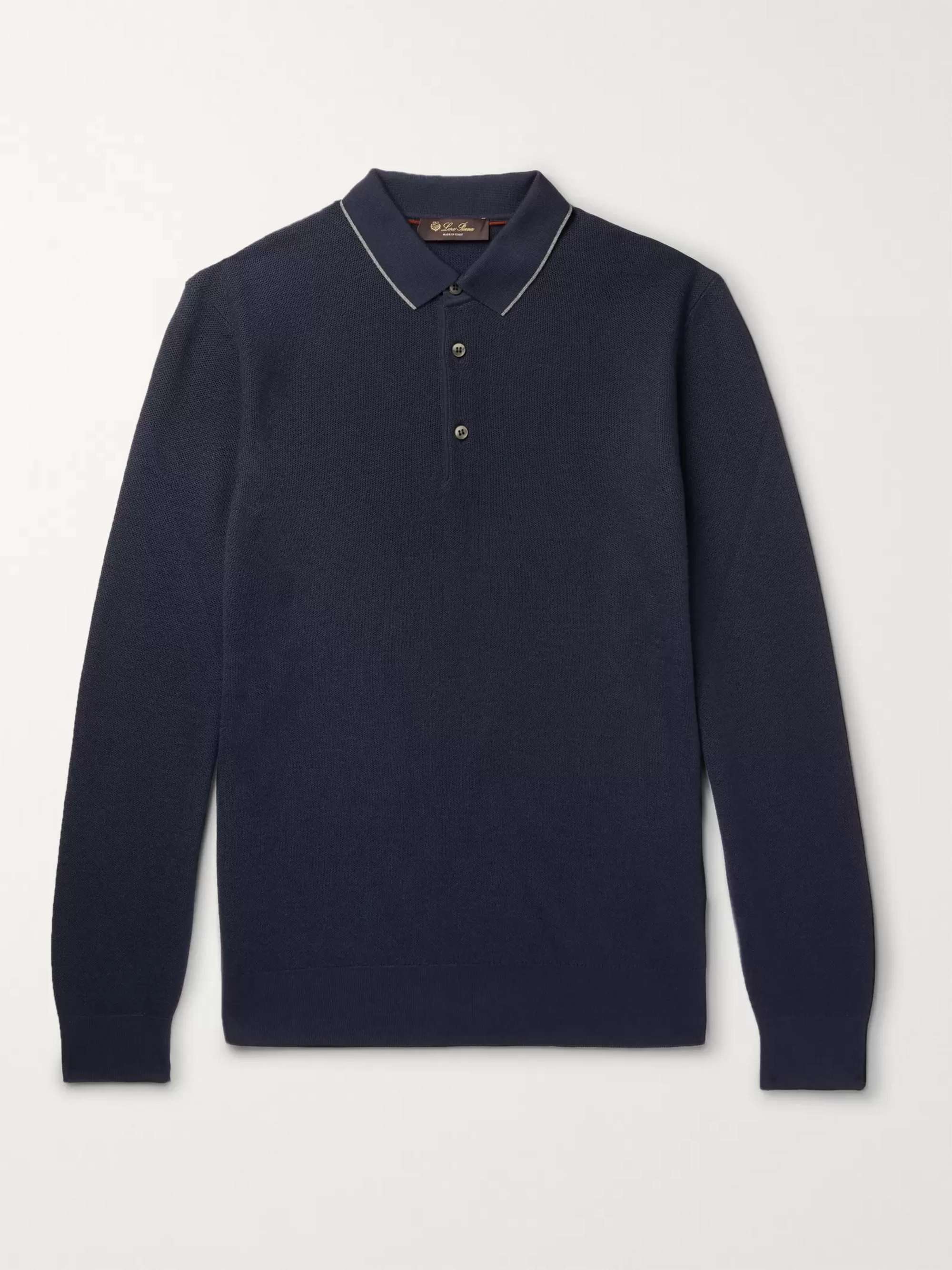 LORO PIANA Contrast-Tipped Wool and Cashmere-Blend Pique Polo Shirt